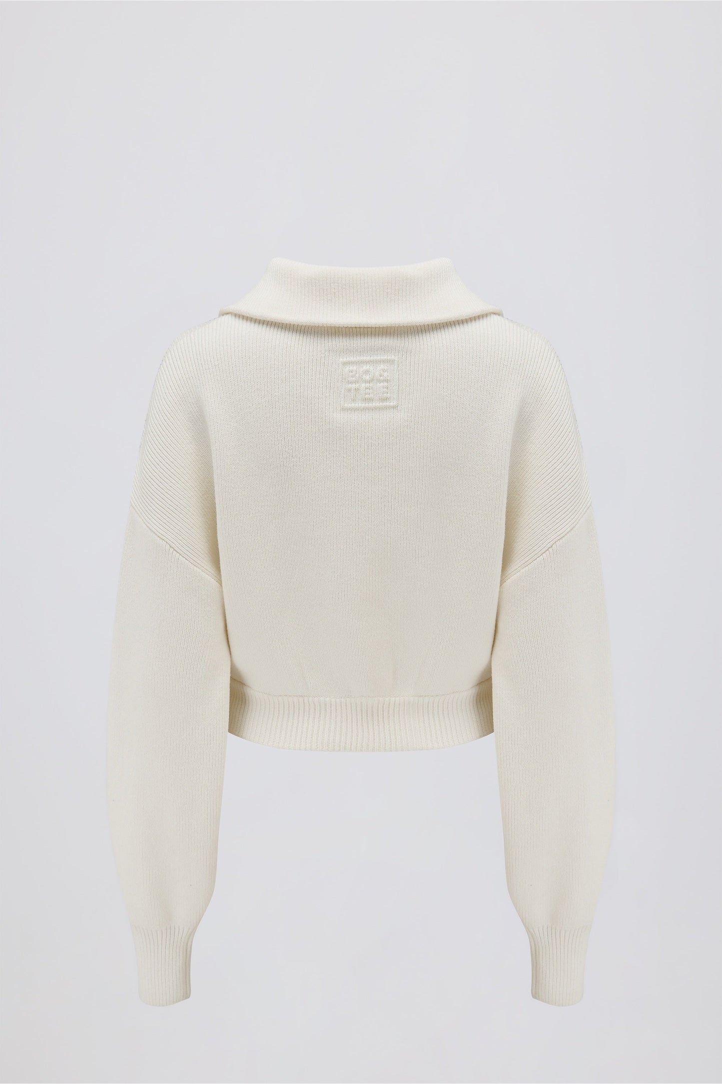 Ribbed Knit Zip-Up Cropped Sweatshirt in Ivory