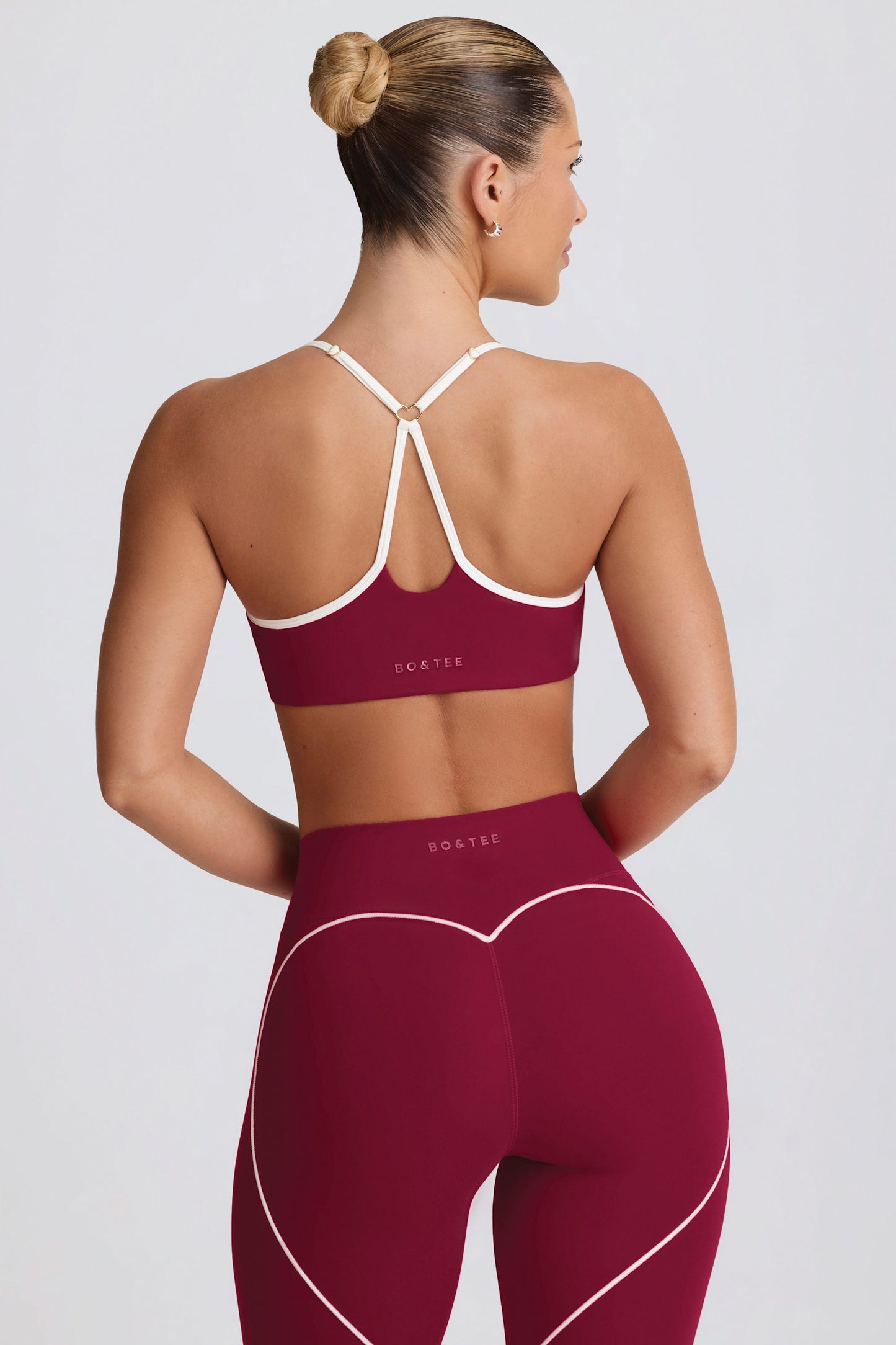Soft Active Sweetheart-Neck Sports Bra in Burgundy