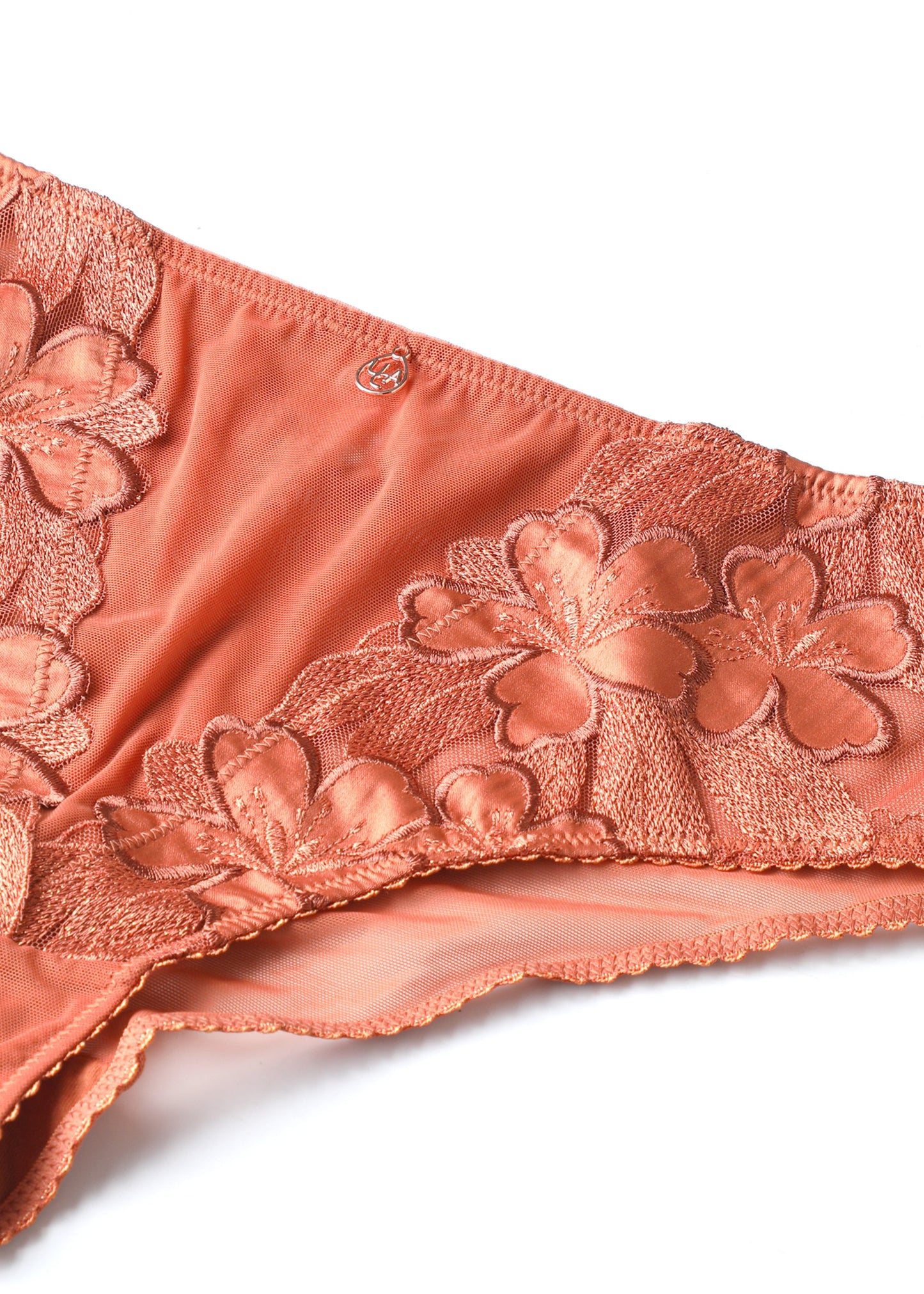 CECILY Orange Floral Embroidery Lace Brief Panties