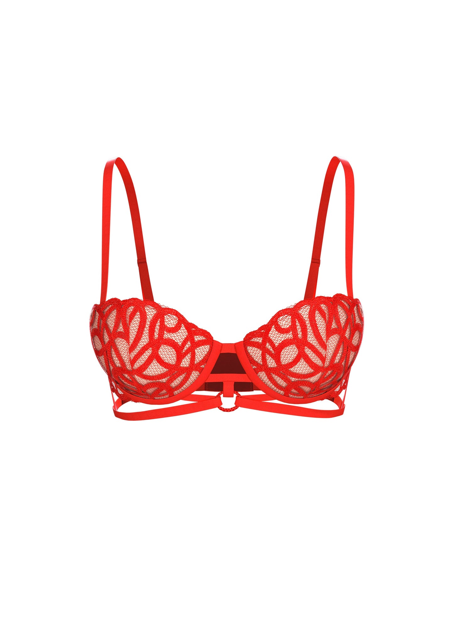 CLAIR Red Lace Underwired Molded Cup Balconette Demi Long Bra