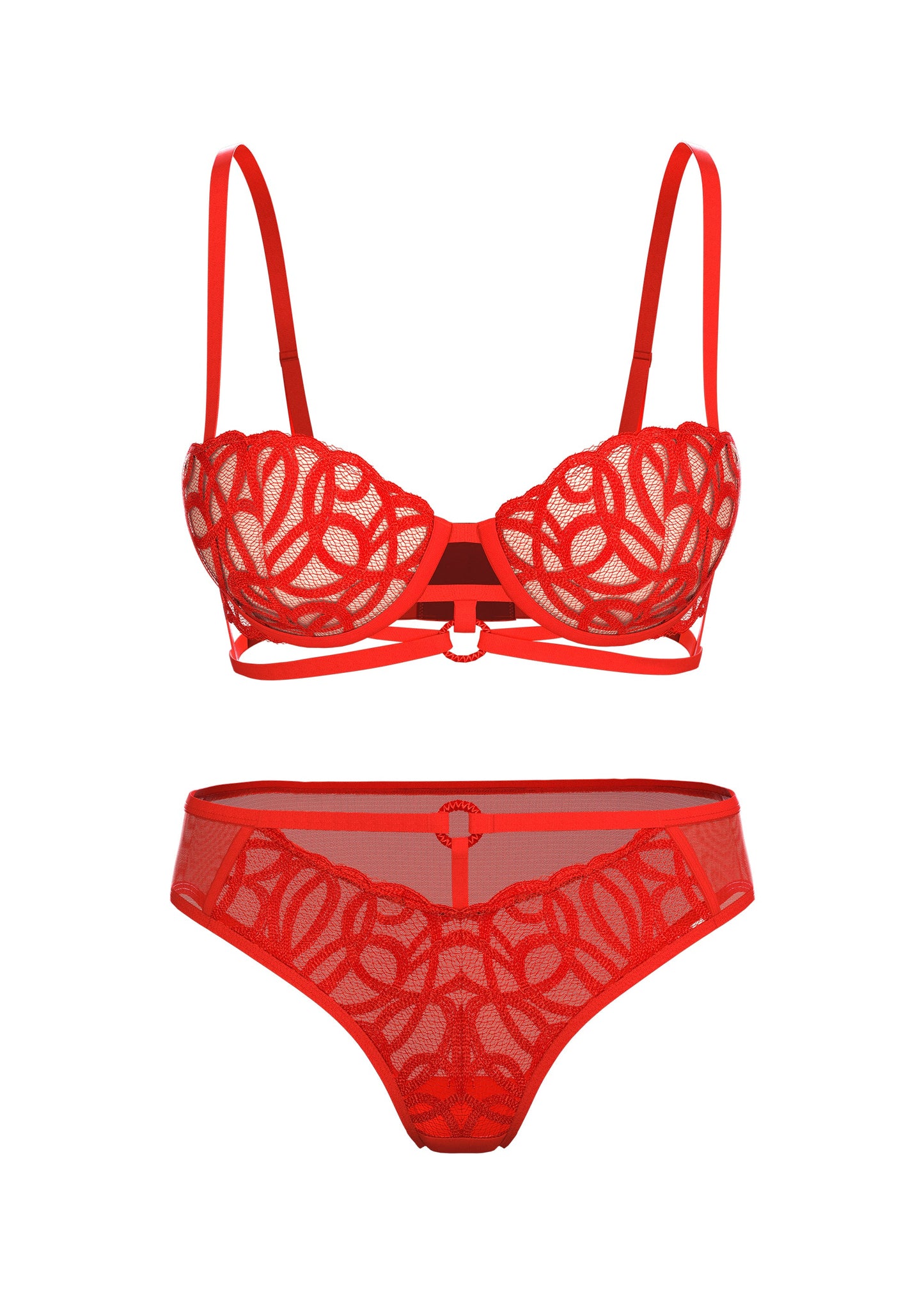 CLAIR Red Embroidery Lace Plus Bra & Panty Set