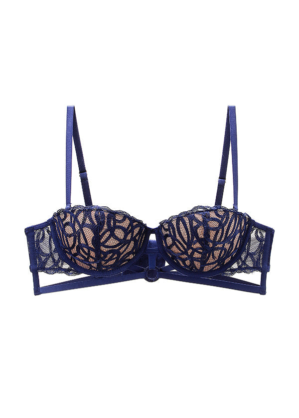CLAIR Plus Navy Blue Lace Underwired Molded Cup Balconette Demi Bra