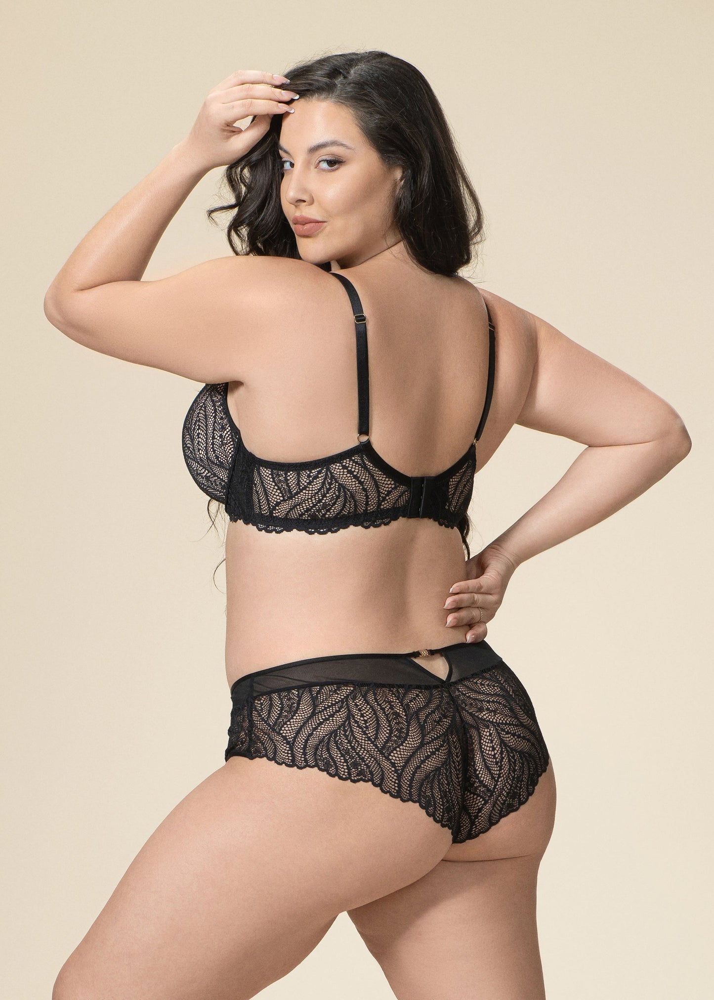 DAHLIA Plus Seductive Black Underwired Plunge Lace Demi Bra