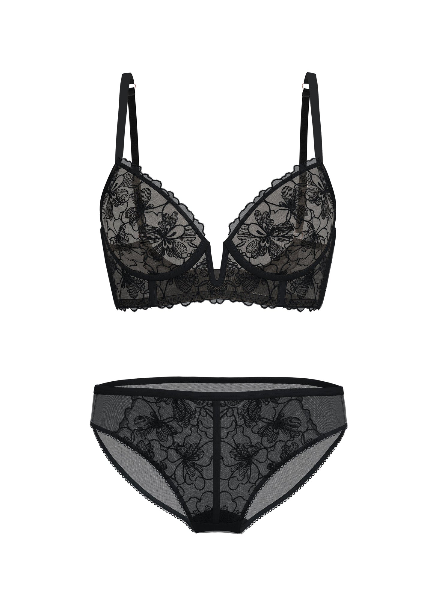 FREDERICA Plus Black Floral Lace Lingerie Set