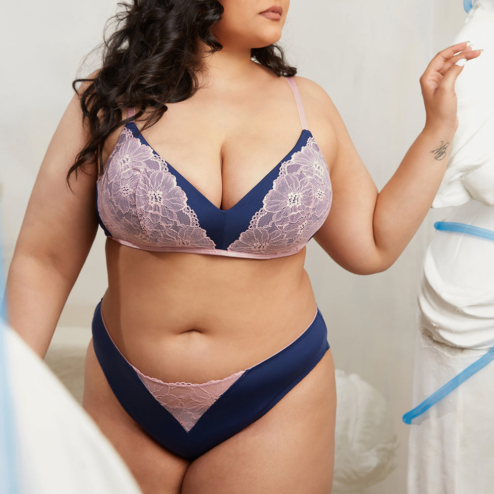 IRENE Plus Lace Wireless Molded Triangle Bralette Bra