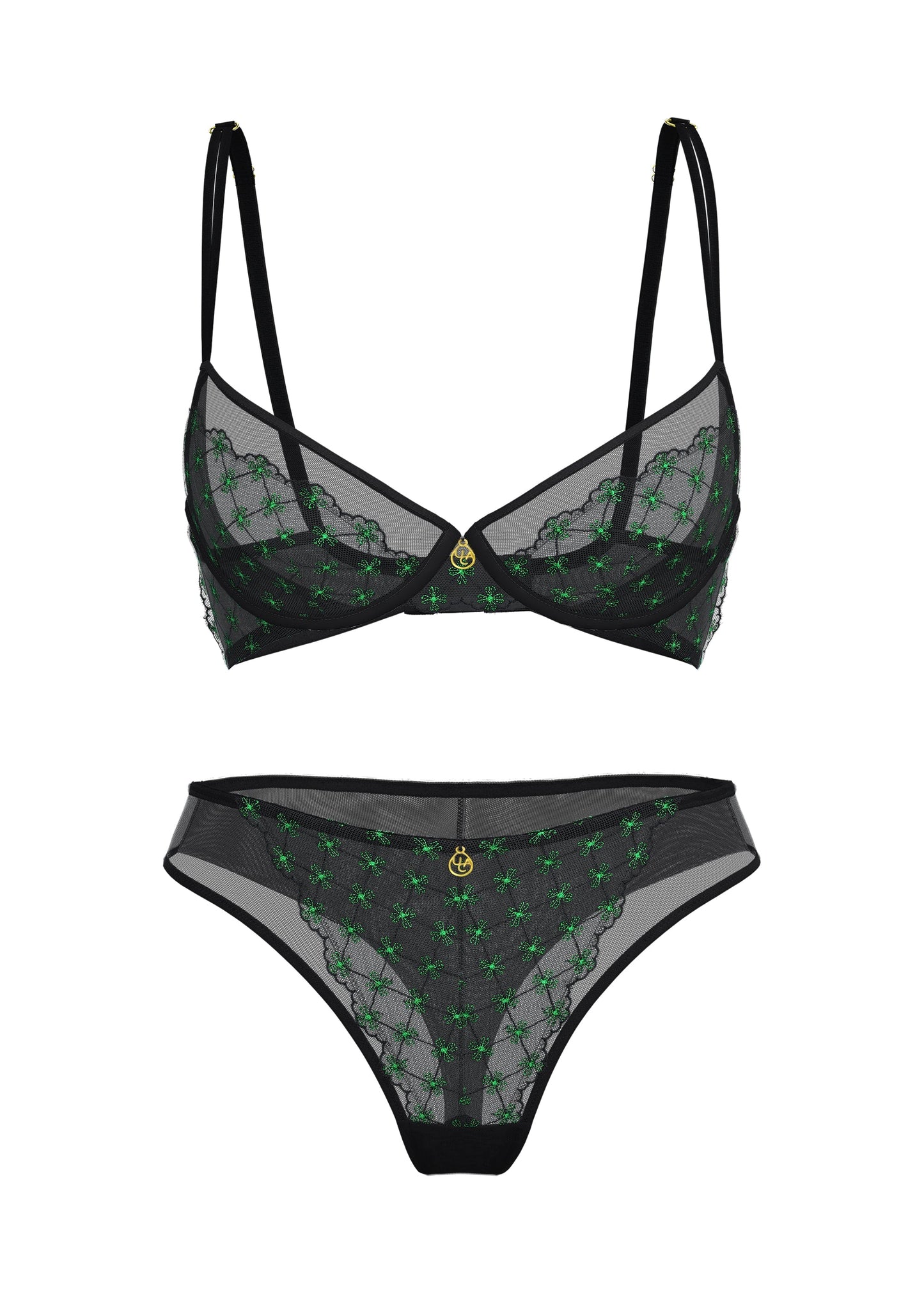 JOCELYN Black Lace Green Plus Bra & Panty Set