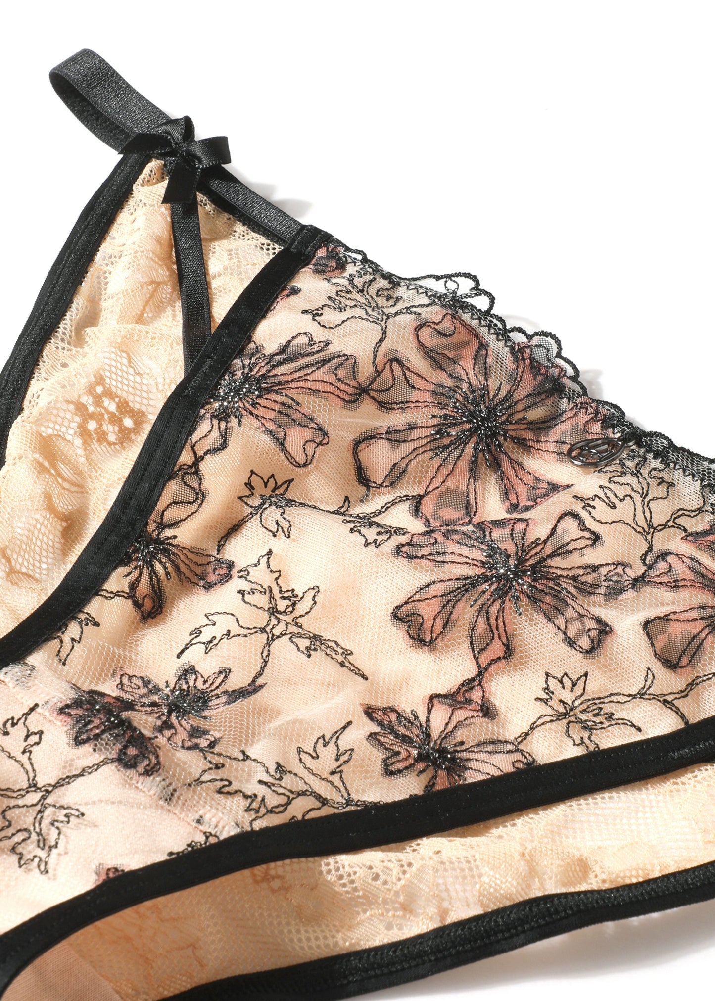 JORA Beige Lace Leopard Print Hipster Panties