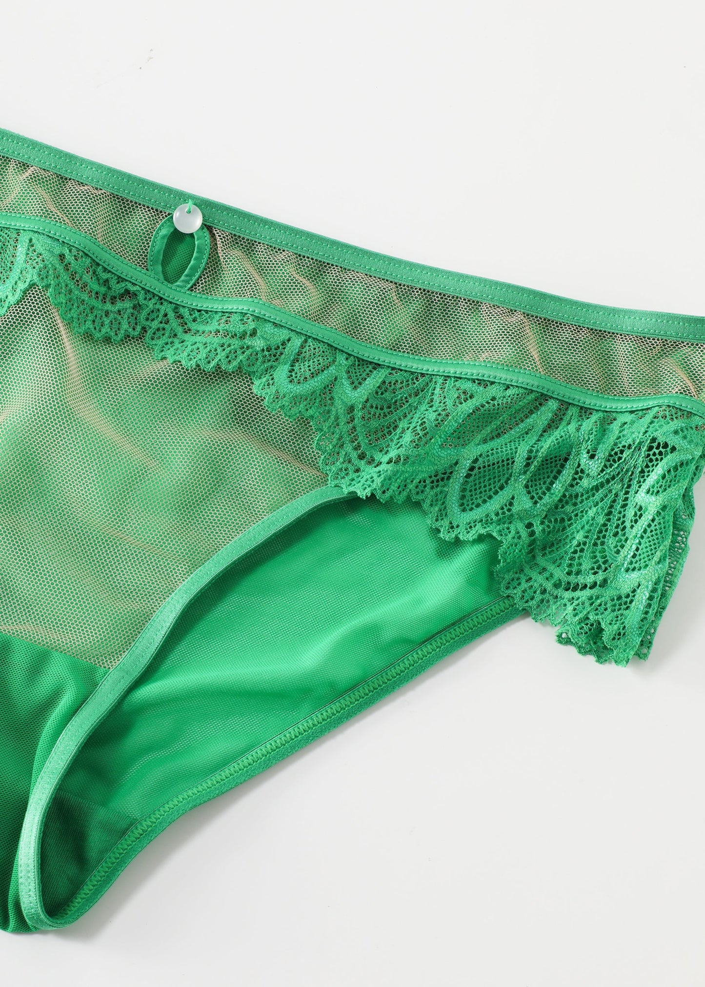 KIRA Green Lace Briefs With Leaf- Pattern Waist