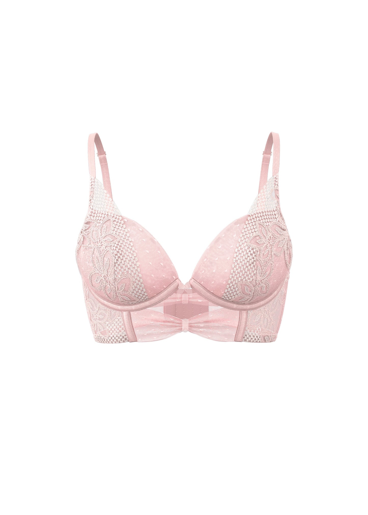 LINA Pink Floral Lace Underwired Plunge Long Bra