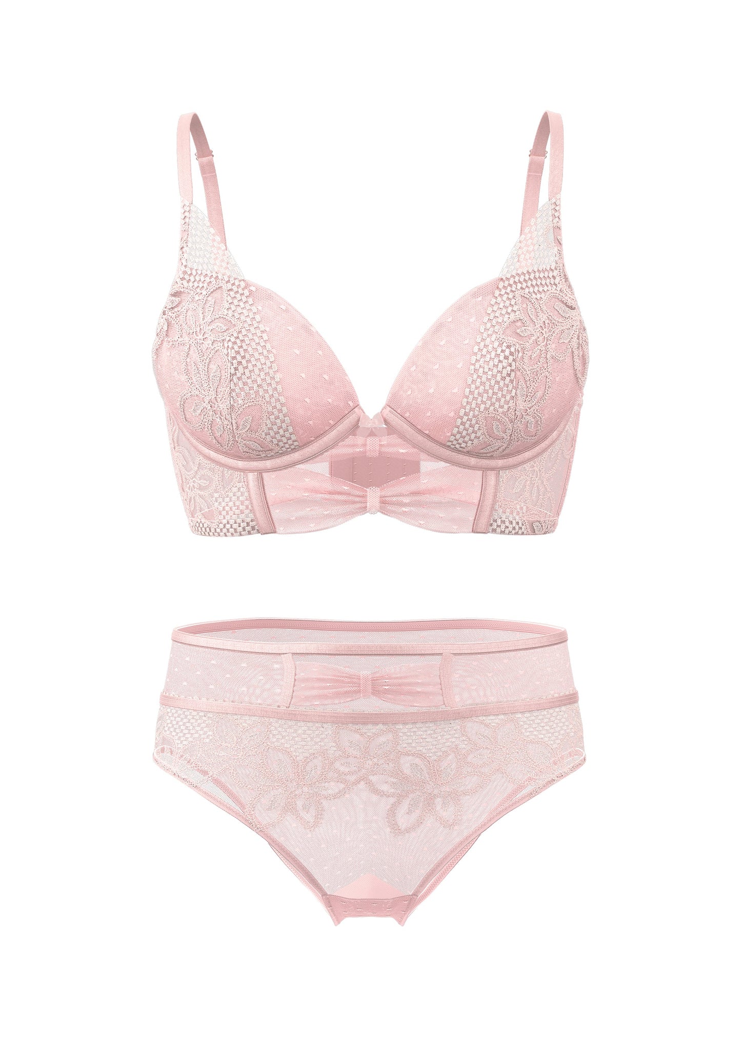 LINA Pink Floral Embroidery Lace Bra & Plus Panty Set
