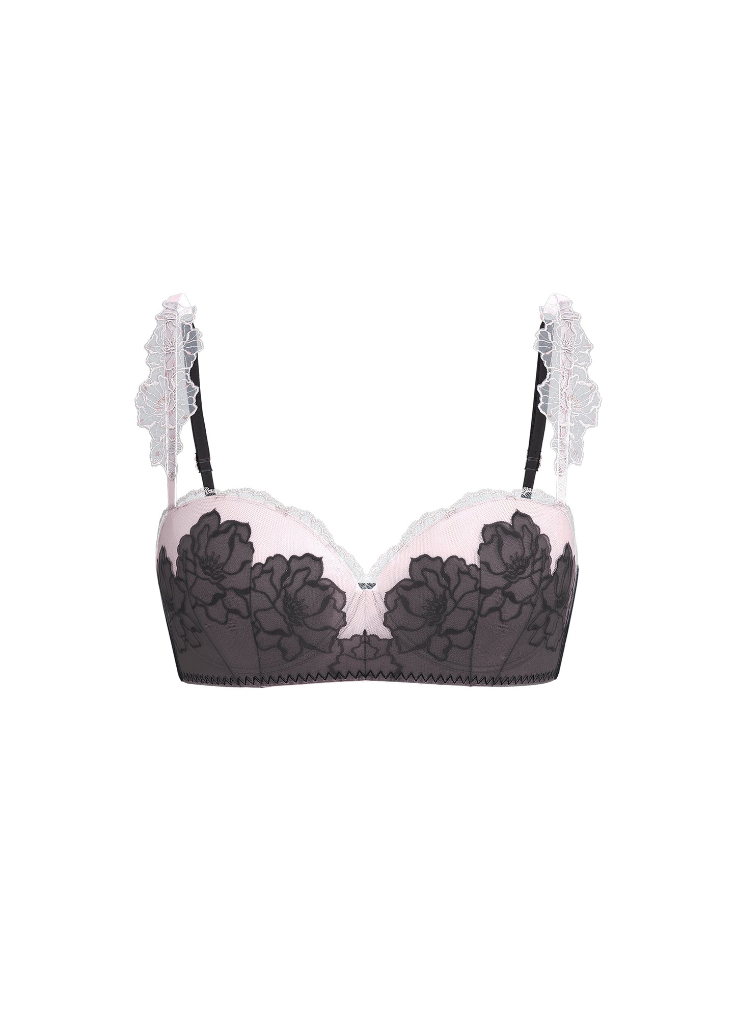LUMI Embroidery Lace Demi Bra With Removable Sequin Flowers