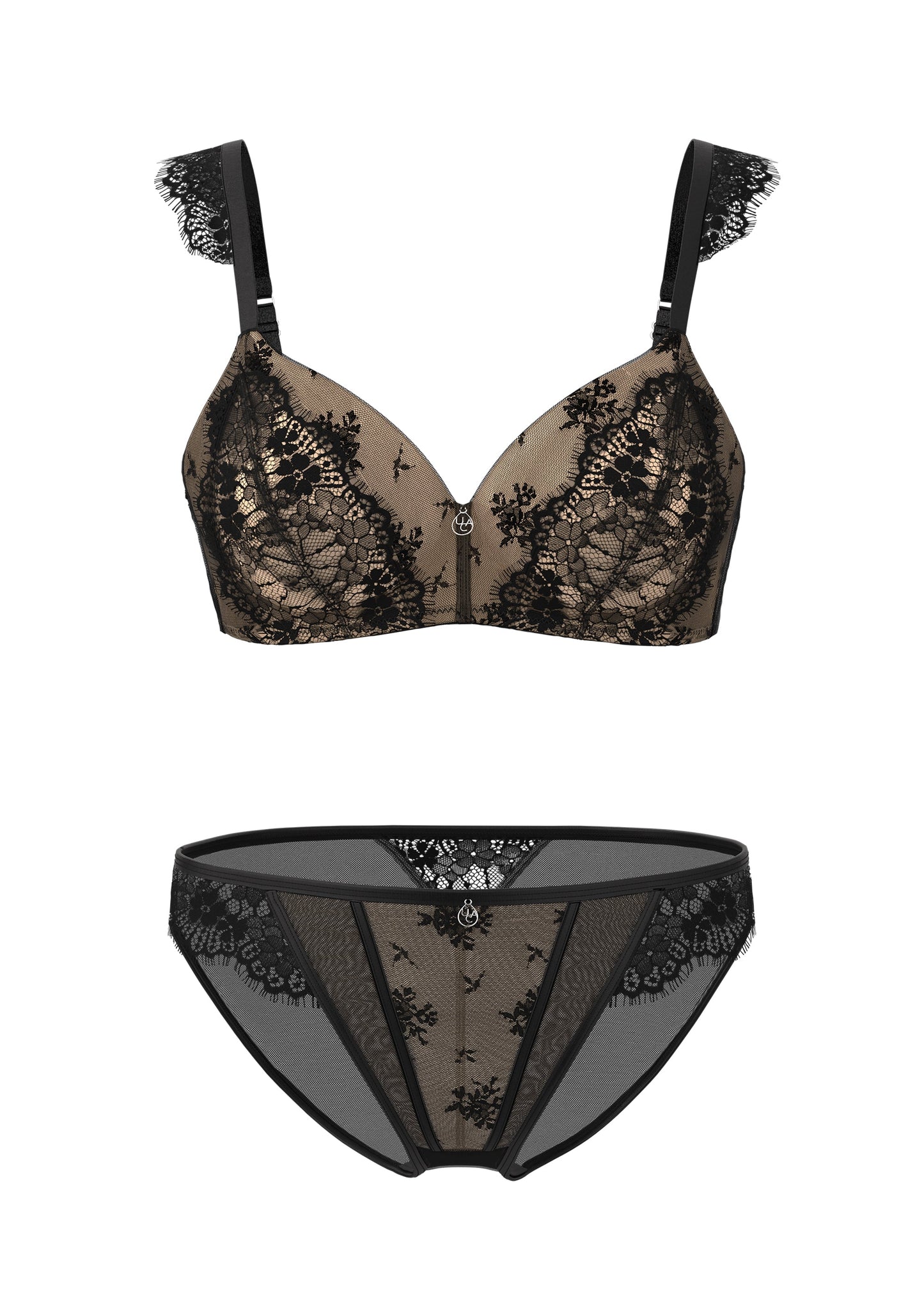MAEVE Black Eyelash Lace Bra & Plus Panty Set