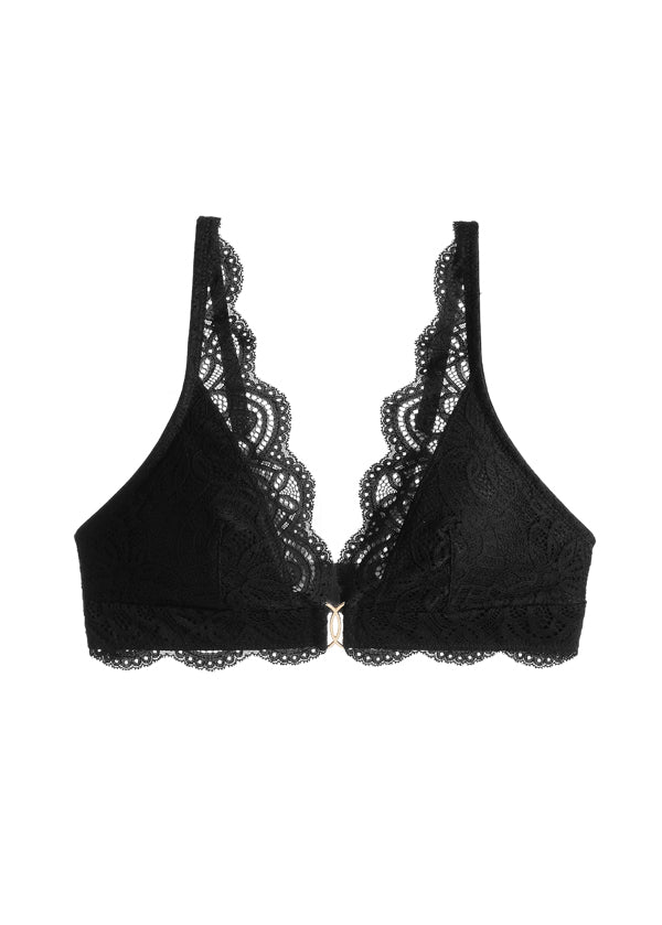 MIA Back-Closure Black Lace Bralettes in Triangle Cup