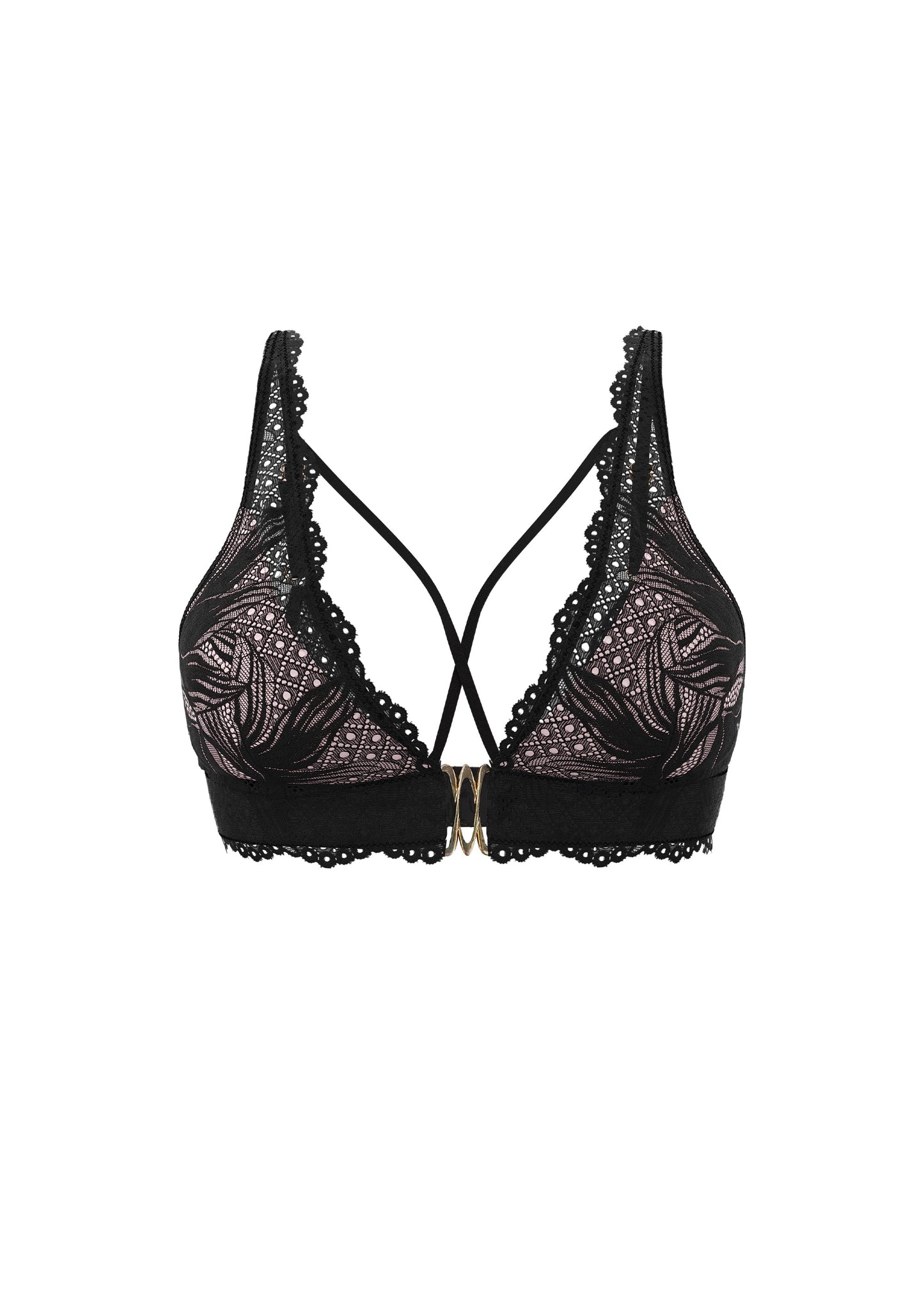 MIRA Plus Back-Closure Black Lace Wireless Bralette Triangle Plunge Bra