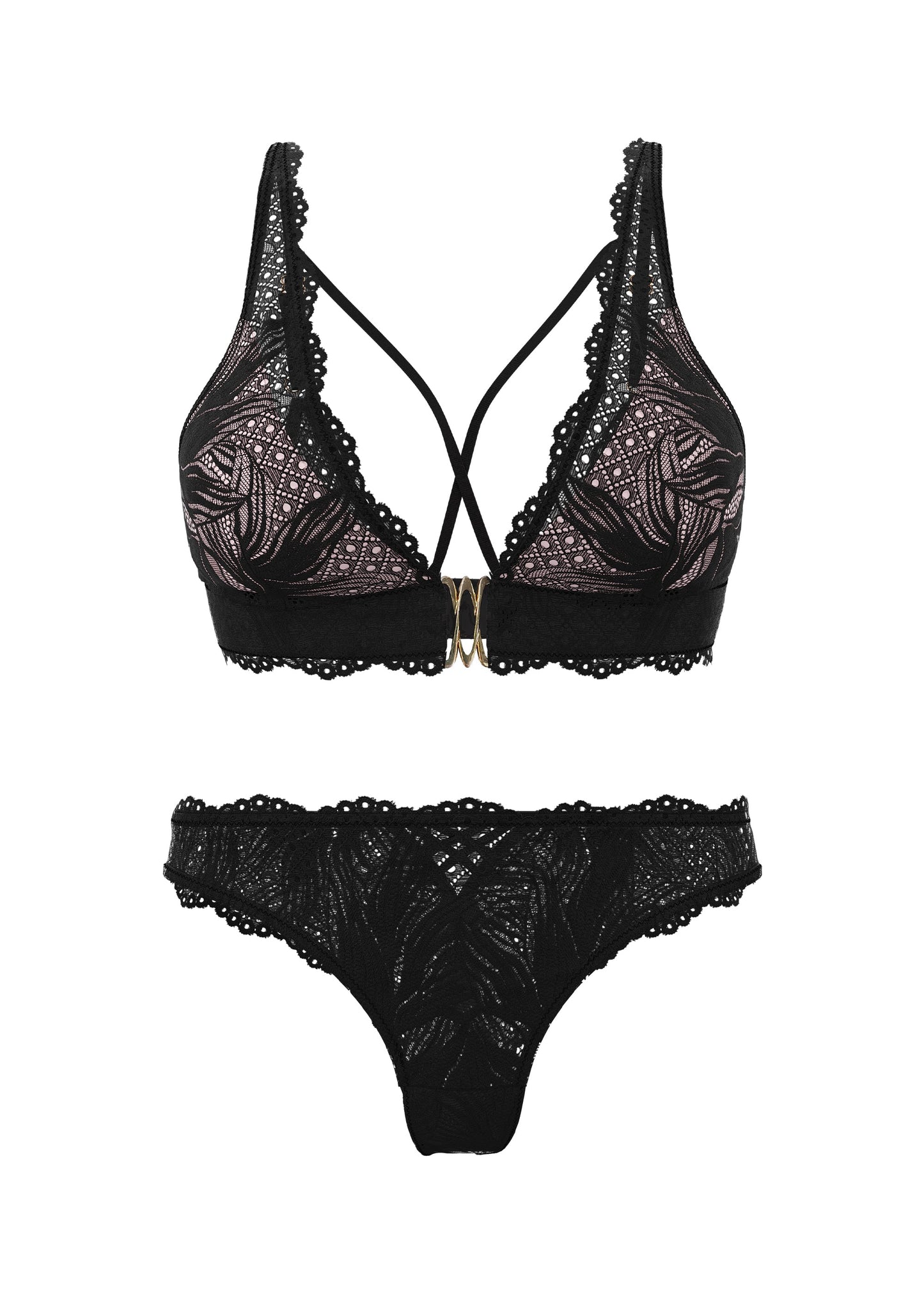 MIRA Black Floral Lace Lingerie Set