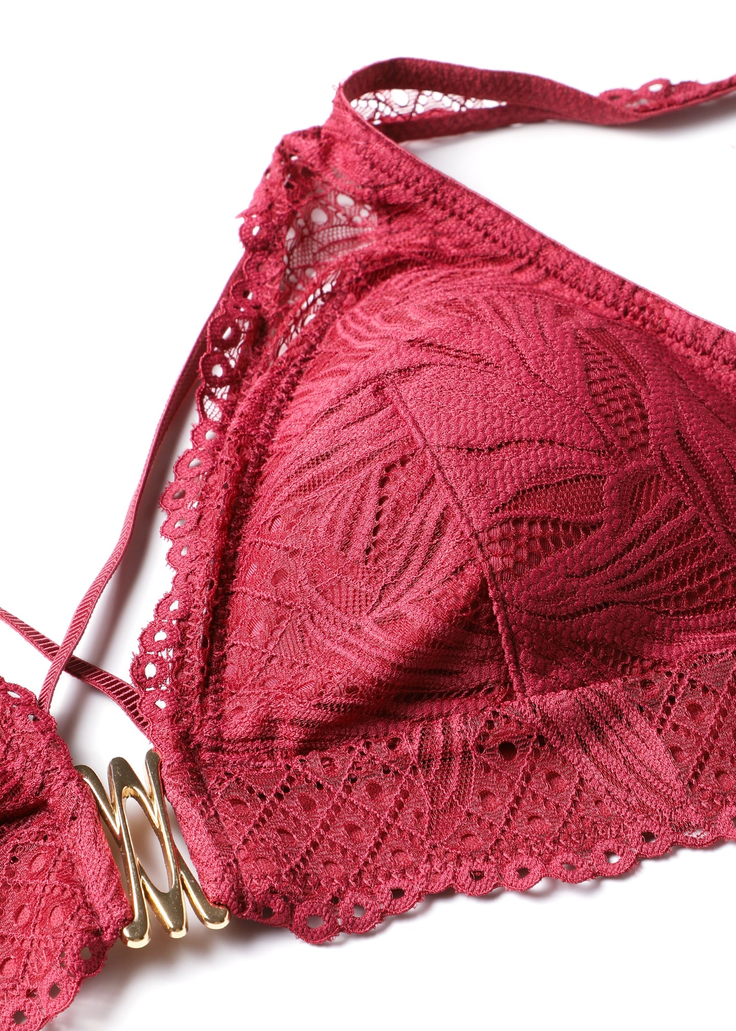 MIRA Back-Closure Red Lace Wireless Bralette Triangle Plunge Bra