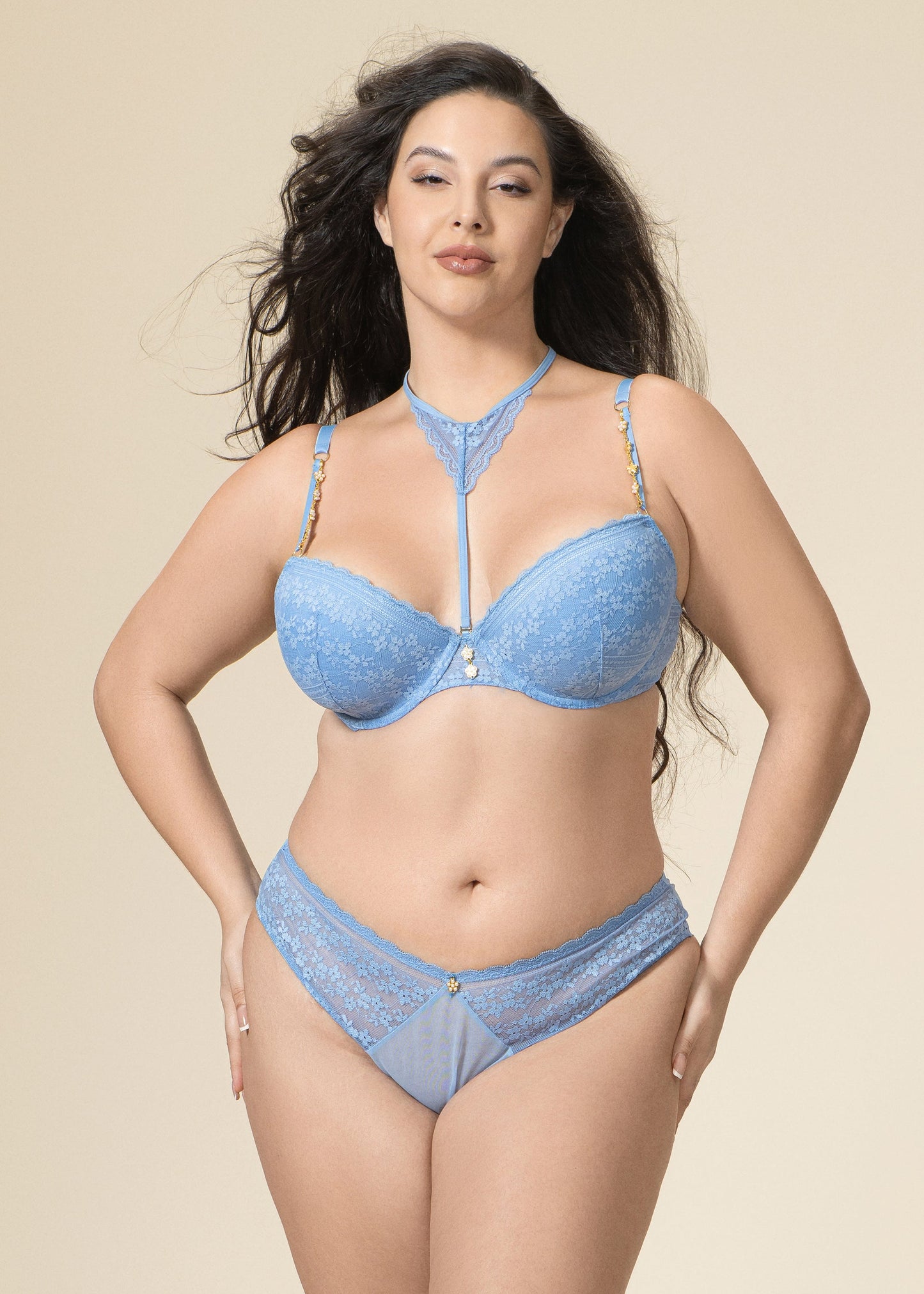 MOLLY Plus Seductive Floral Lace Blue Tanga Panties