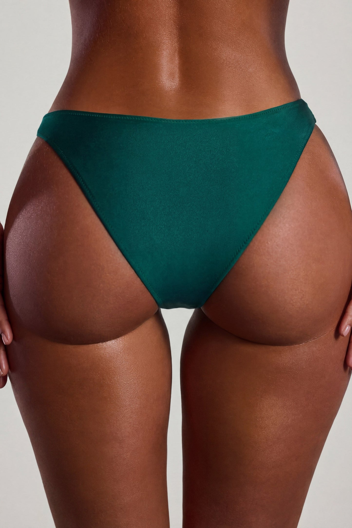 Bead-Embellished High-Leg Cheeky Bikini Bottoms in Jade Green