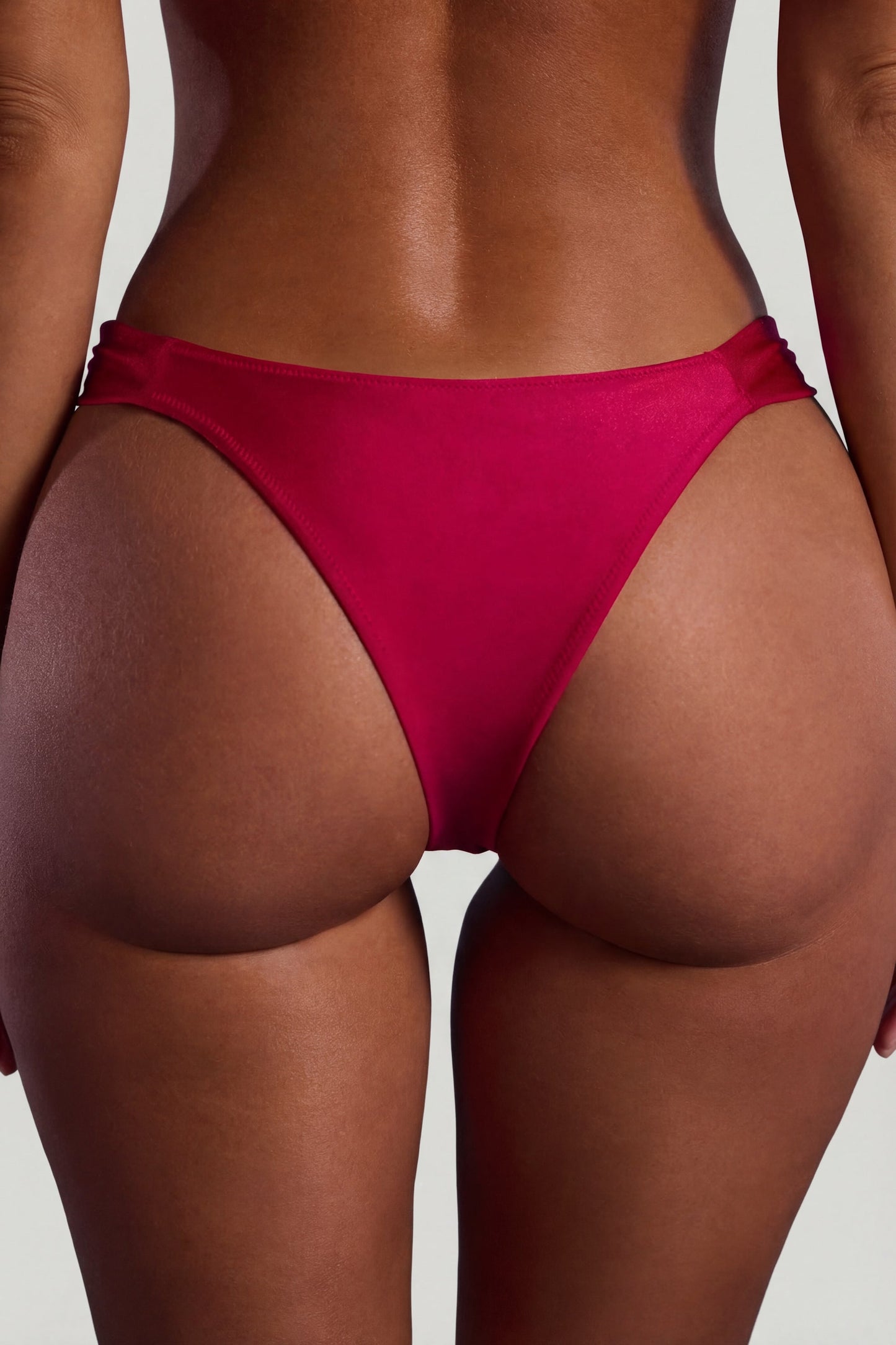Bead-Embellished Wide-Strap Cheeky Bikini Bottoms in Raspberry Pink