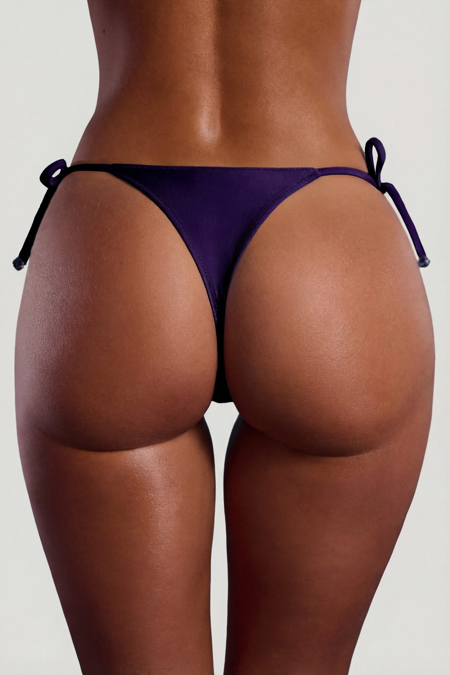 Bead-Embellished Side-Tie Micro Cheeky Bikini Bottoms in Deep Purple