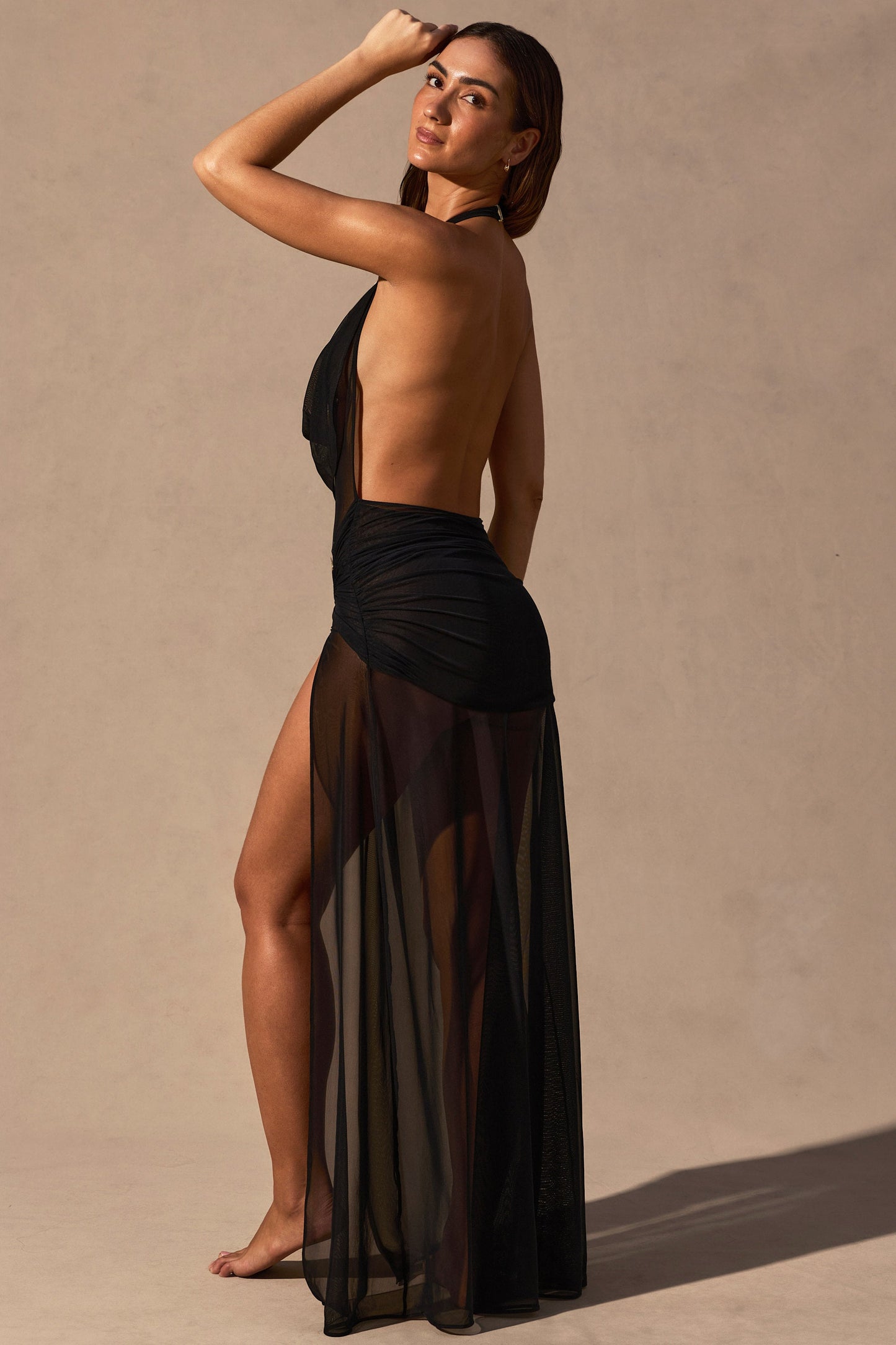 Cowl-Neck Plunge Maxi Dress in Black