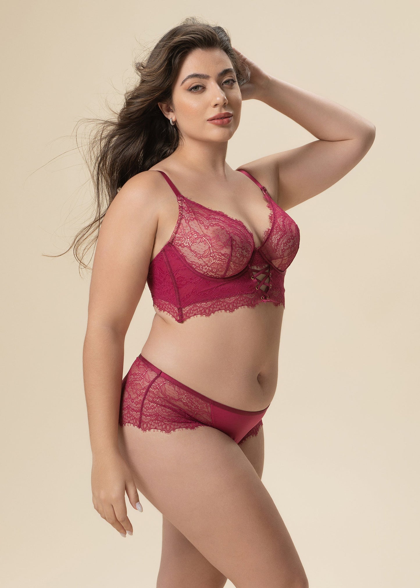 PEPPA Plus Red Lace Underwired Unlined Corsets Long Bra