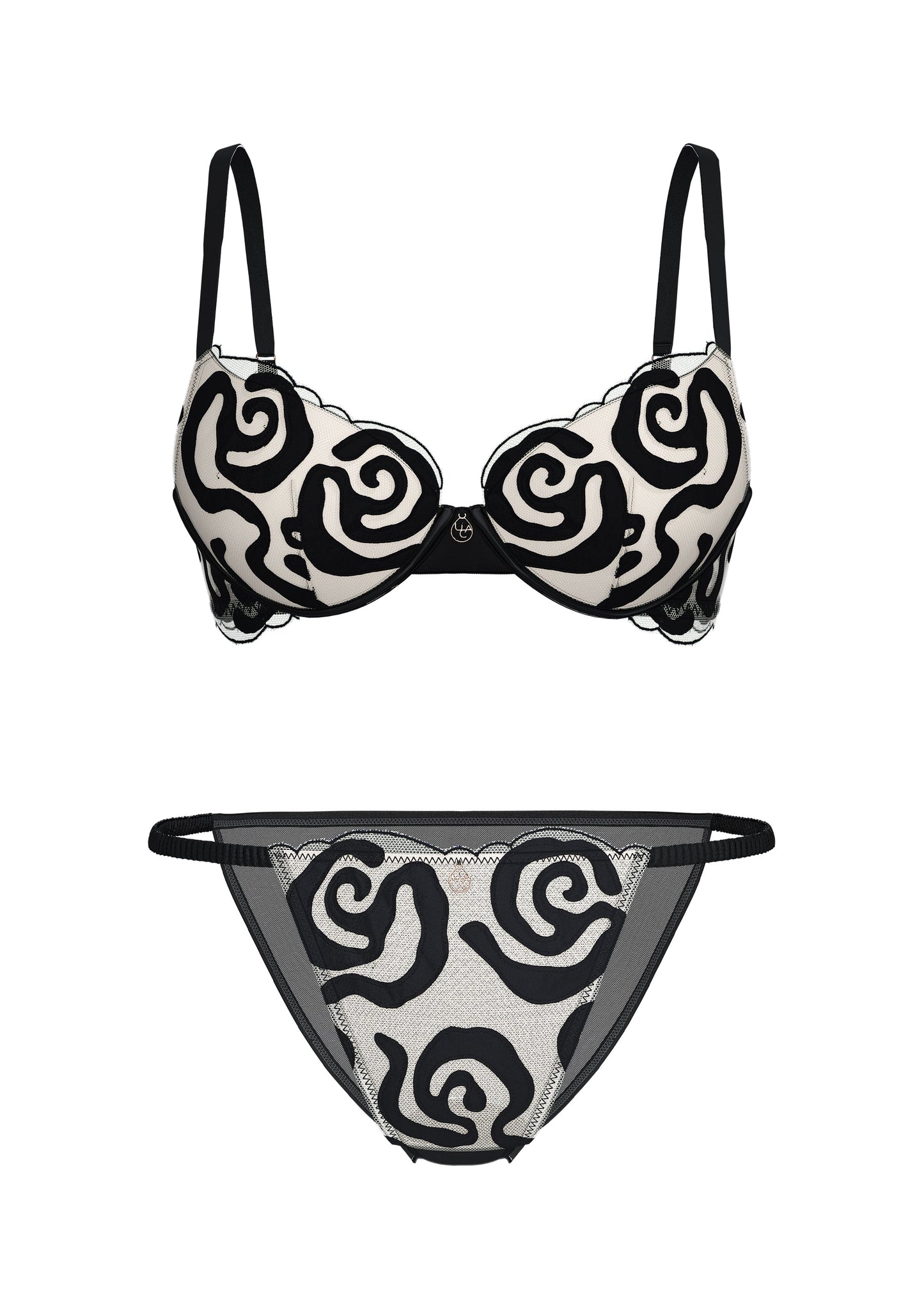 QUINN Black Spiral Embroidery Lace Plus Lingerie Set
