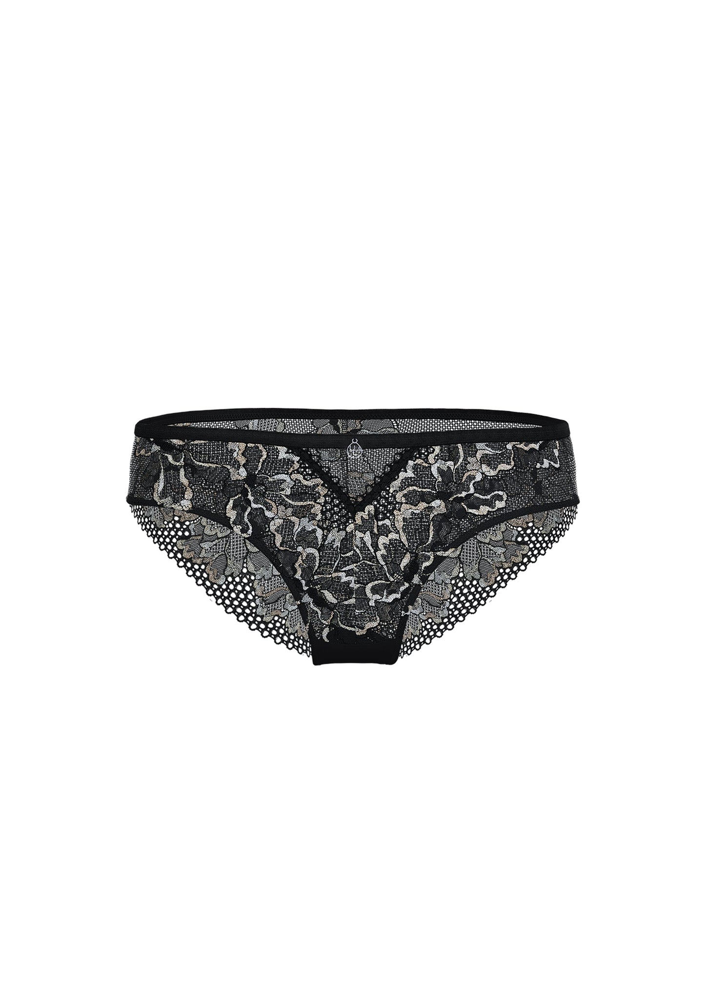 ROWAN Black Metallic Lace Brief Panties
