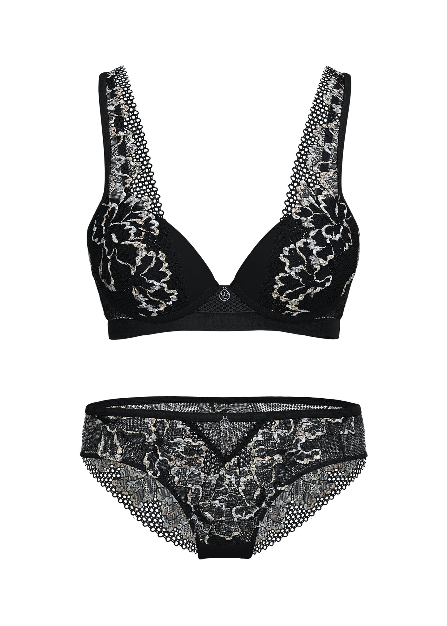 ROWAN Plus Black Metallic Lace Lingerie Set