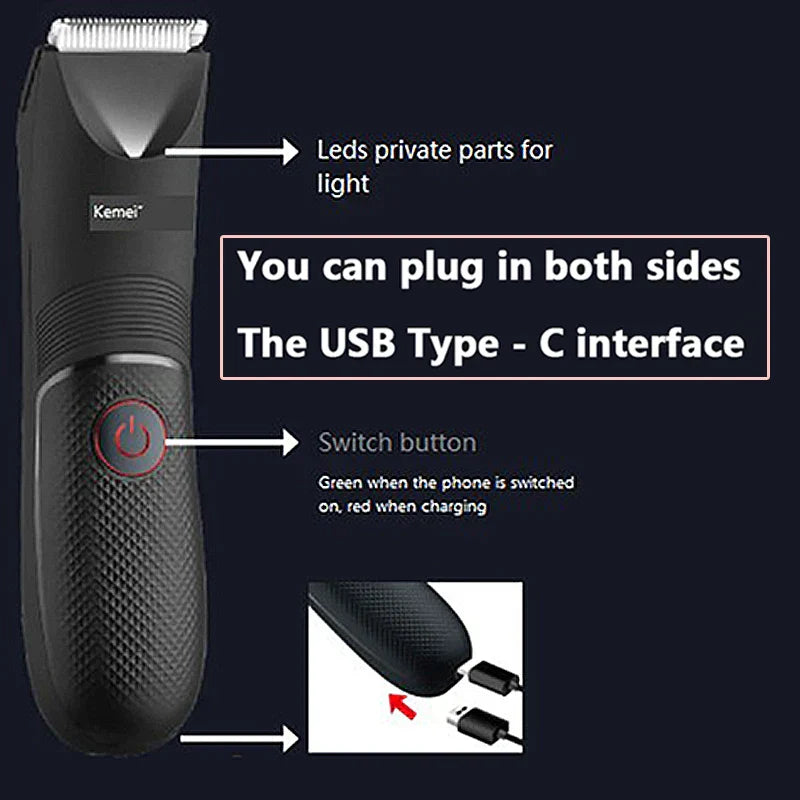 Kemei Waterproof Body Hair Trimmer