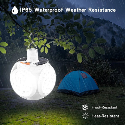 Solar Camping Light LED Rechargeable Lantern with Hanging Hook Folding Light Bulb Portable