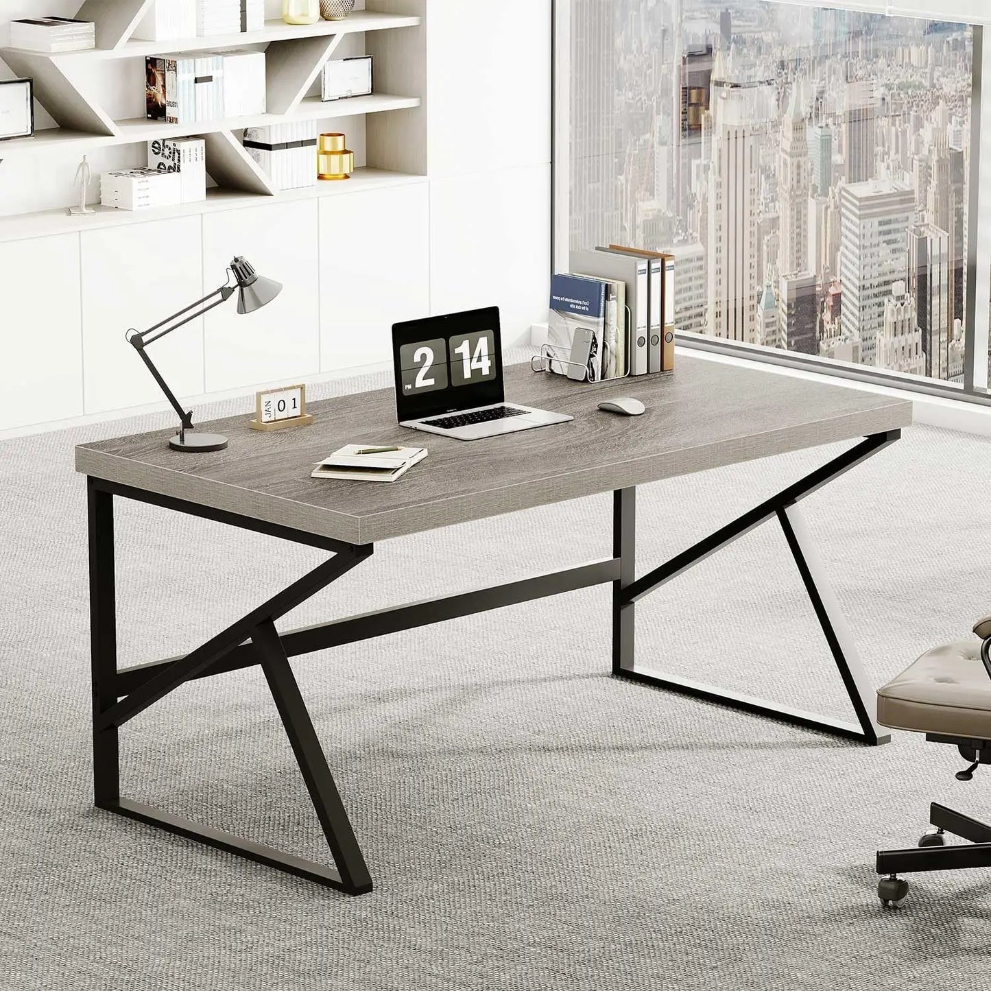 CHENGWEI Rustic Industrial Home Office Desk