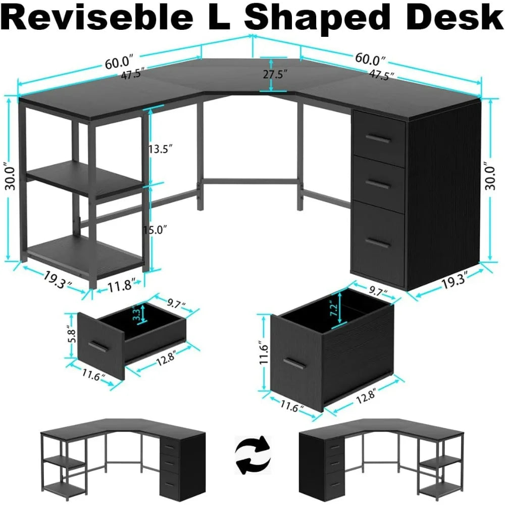 Black L-Shaped Executive Desk