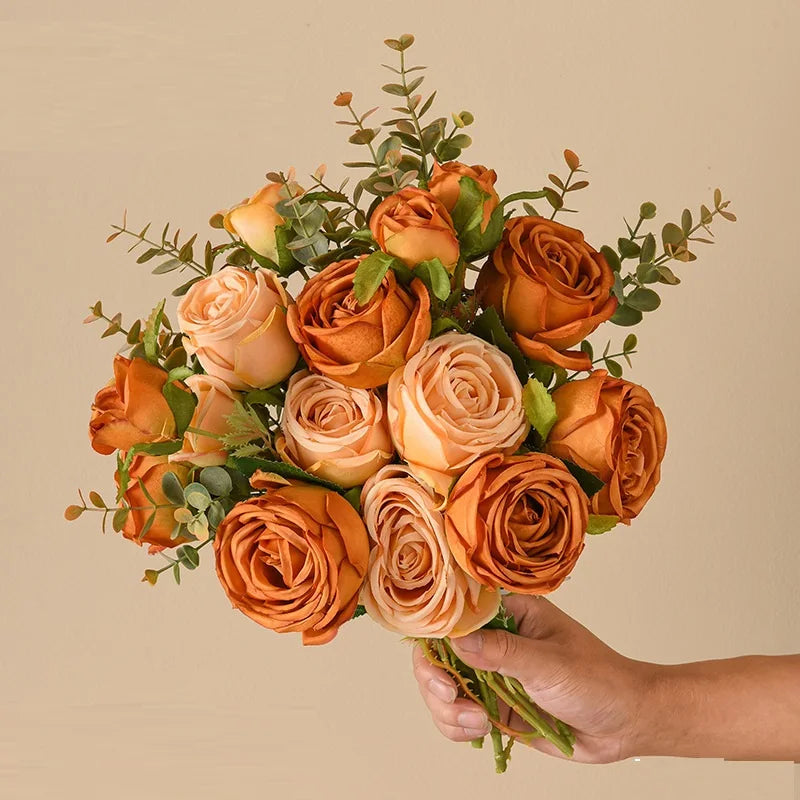 Green Aloes Silk Caramel Rose Bouquet