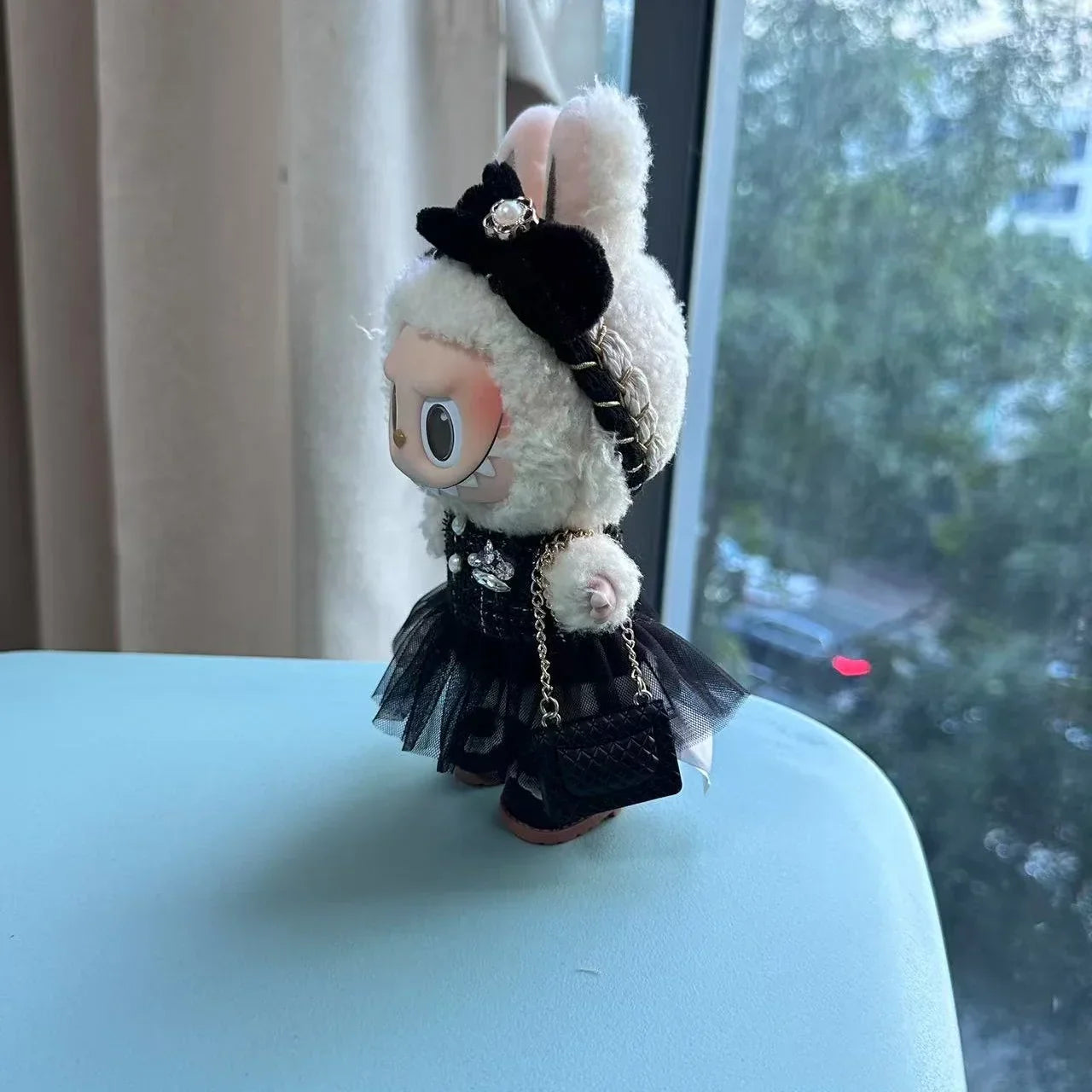 SeamosToys Black Camellia Labubu Clothes