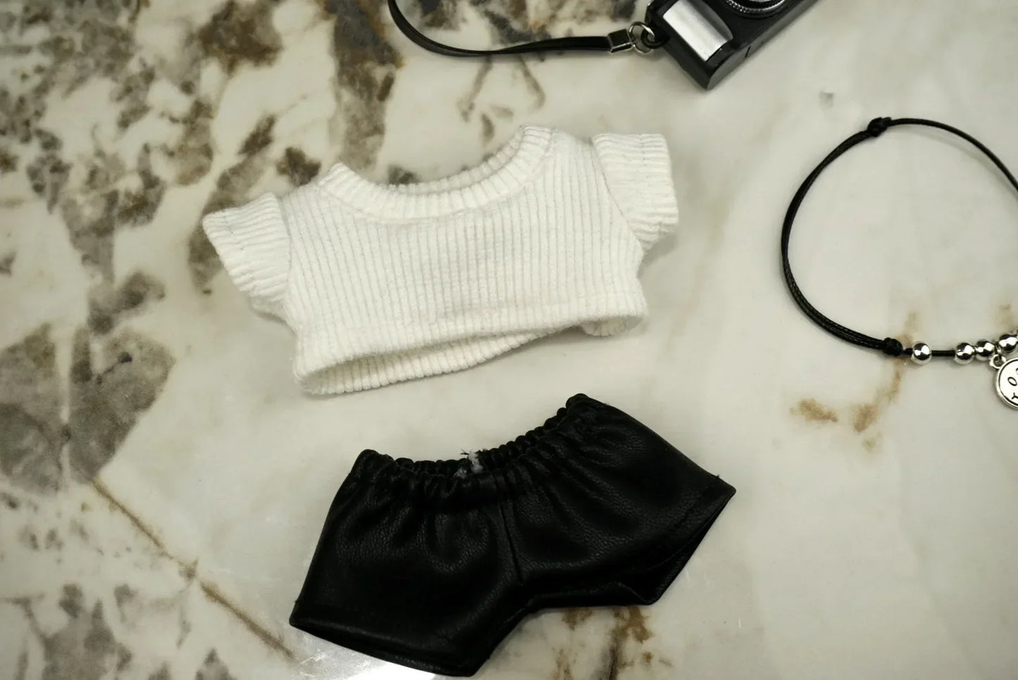 Labubu White Tee & Leather Set