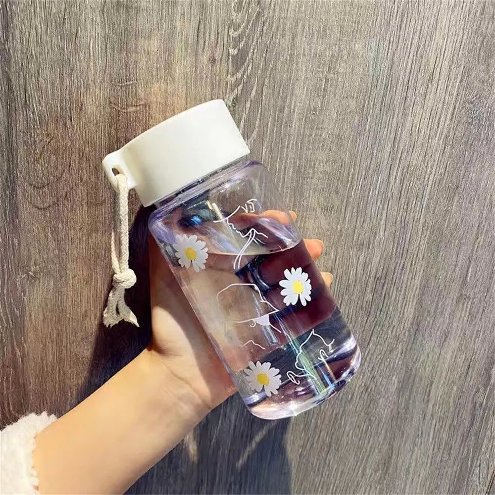 Small Daisy Transparent and Frosted Plastic Water Bottle