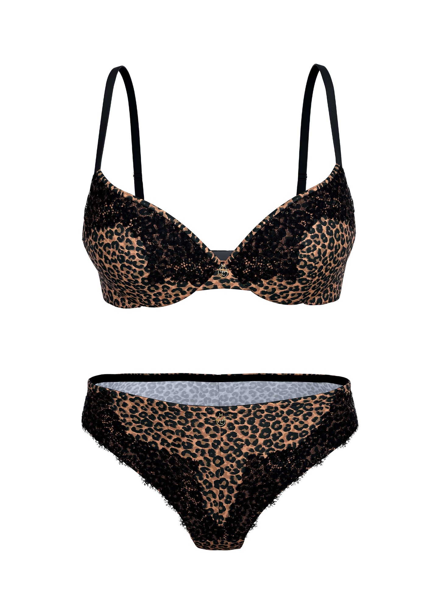 SAGA Leopard Print Black Lace Lingerie Set