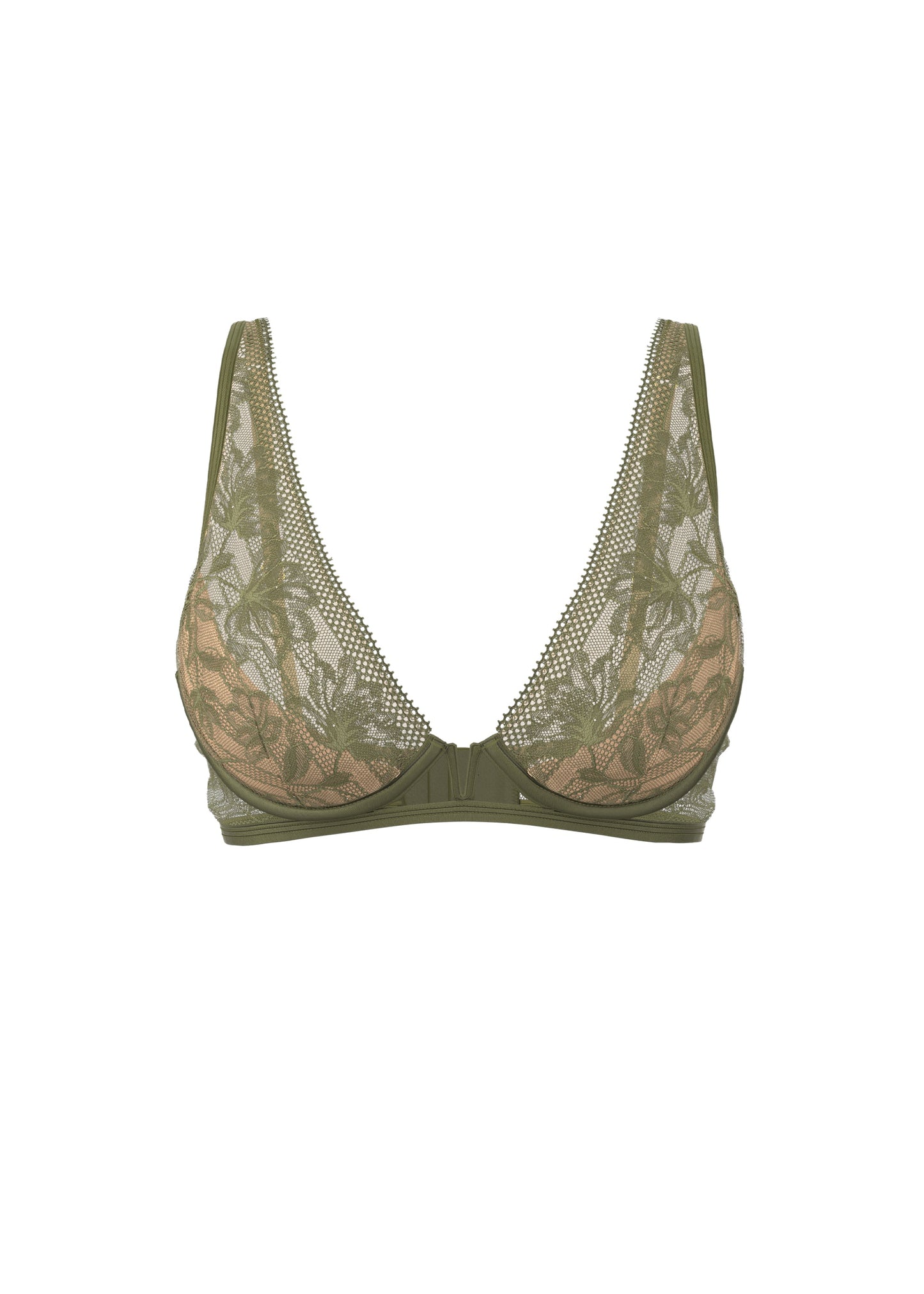 SERAPHINA Plus Olive Green Wired Unlined Plunge Sparkling Lace Bra