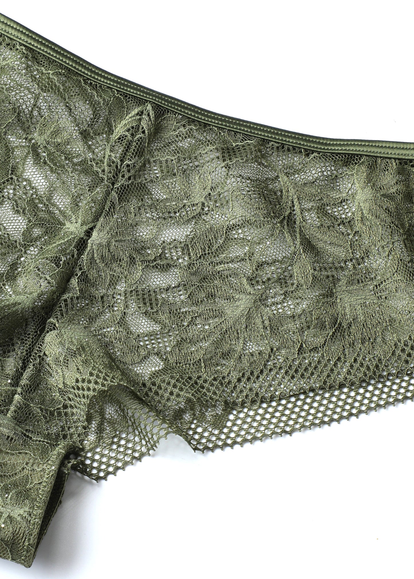 SERAPHINA Olive Green Lace Sparkling Boyshort Panties