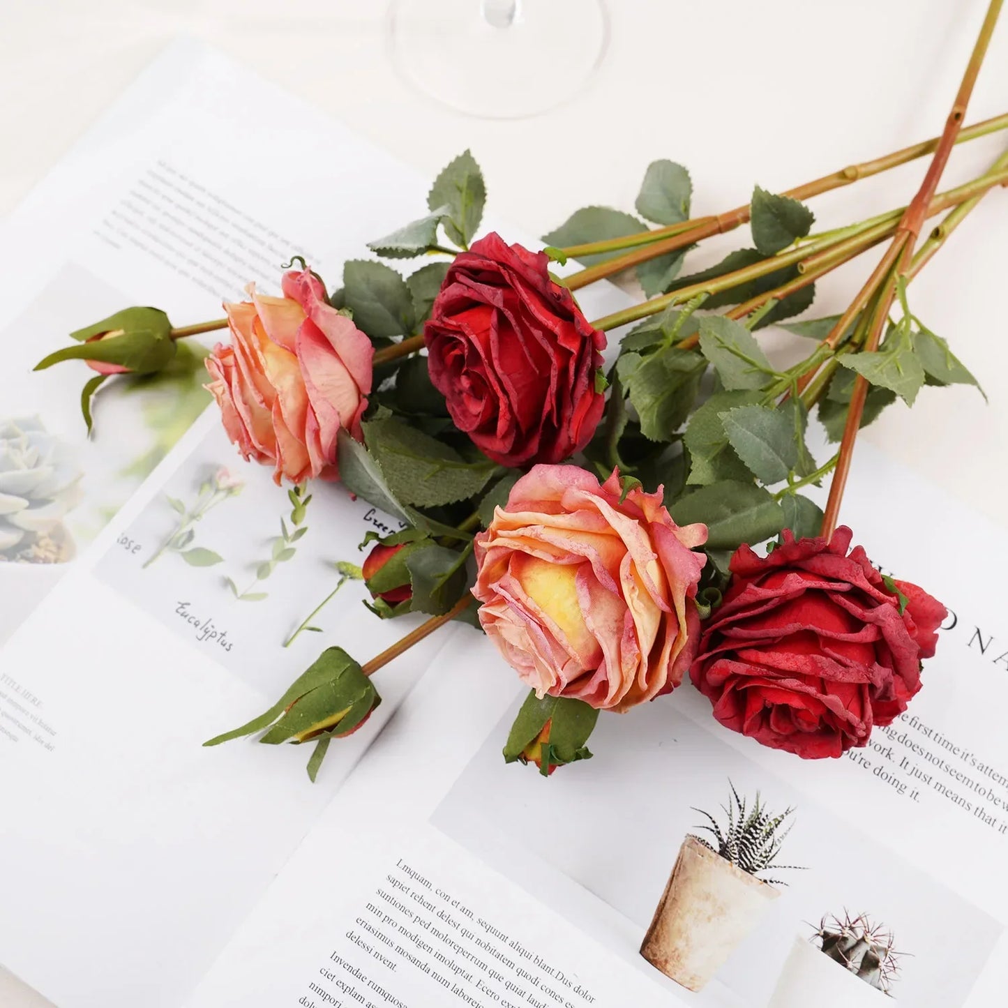 Artificial Red Rose Branch