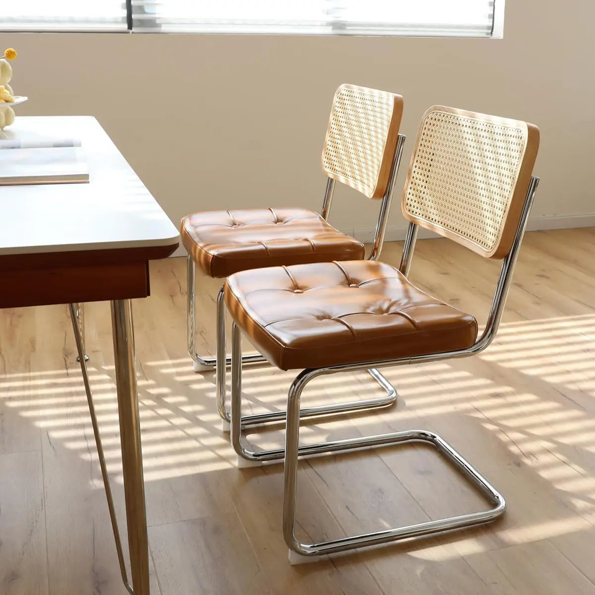 Modern Faux Leather Rattan Chairs