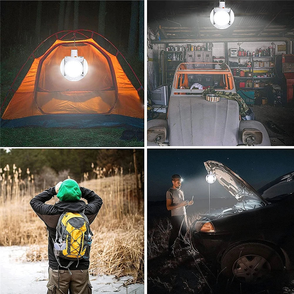 Solar Camping Light LED Rechargeable Lantern with Hanging Hook Folding Light Bulb Portable