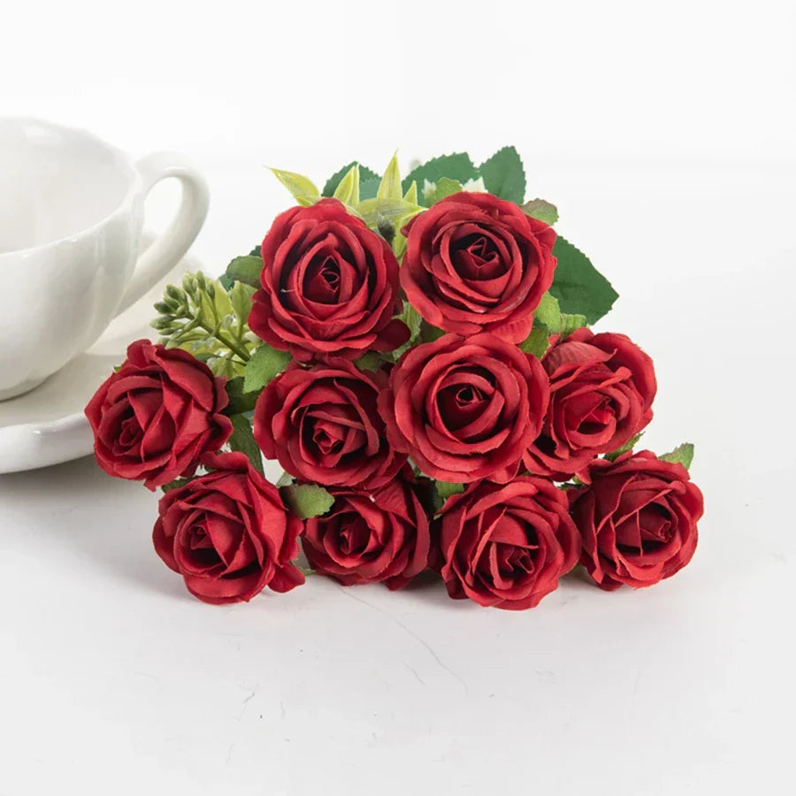 Silk White Rose Bouquet