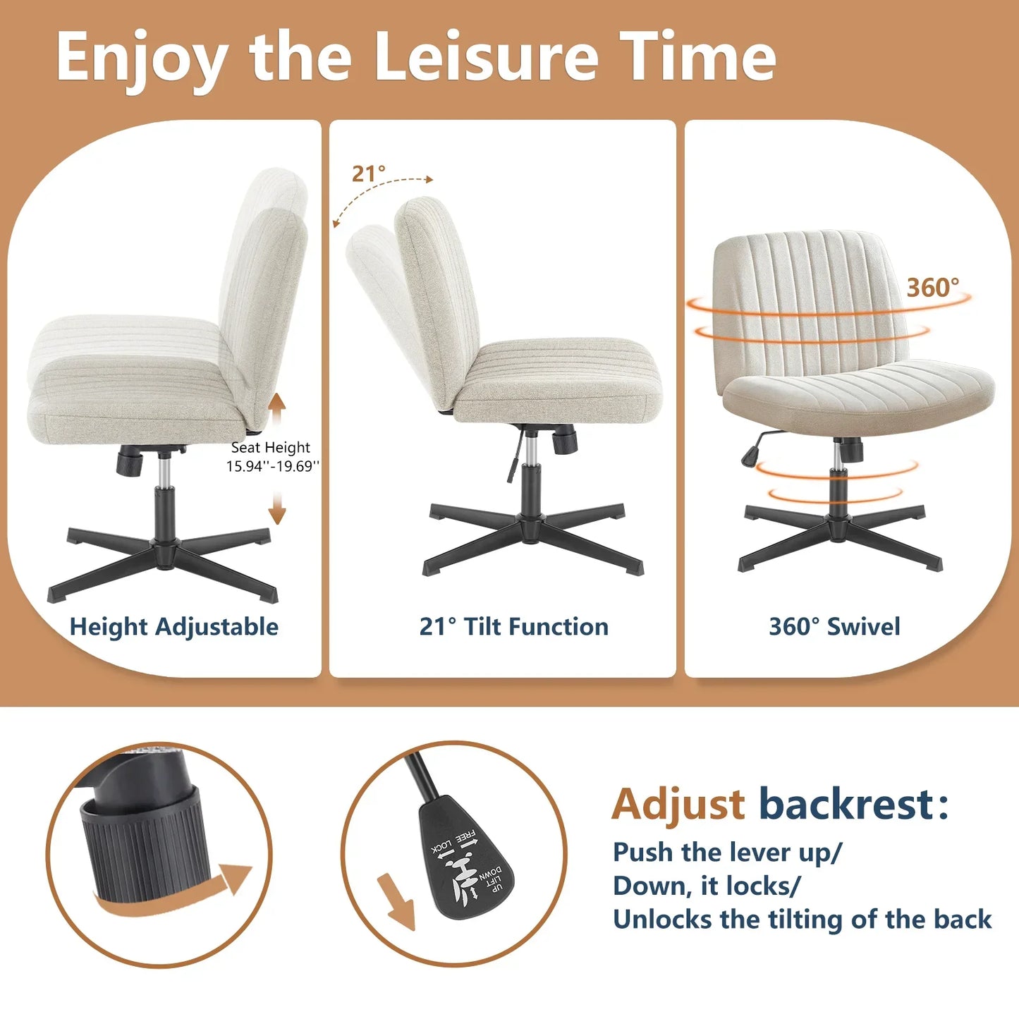 JHK Cross-Legged Rocking Office Chair