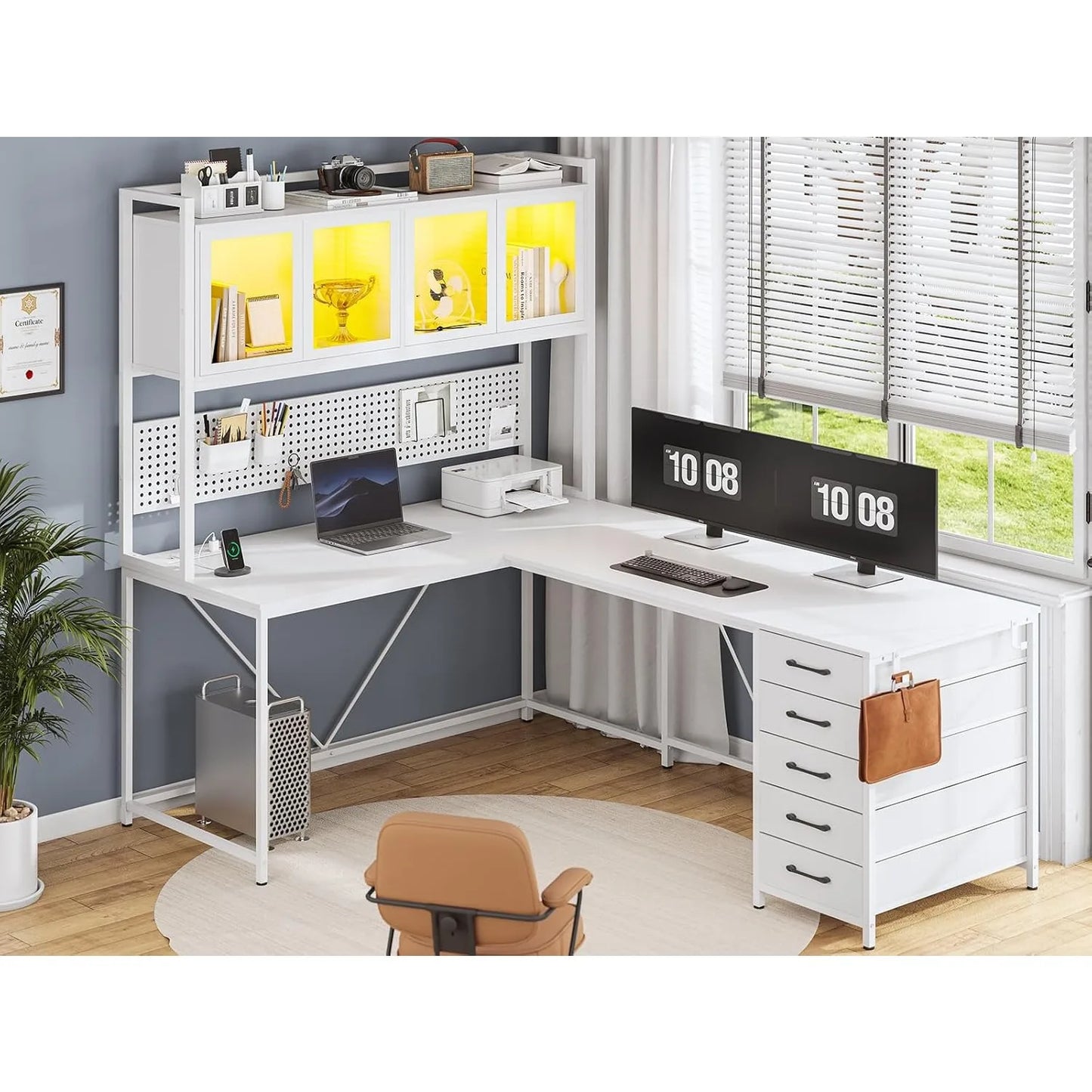 L-Shaped White Gaming Desk