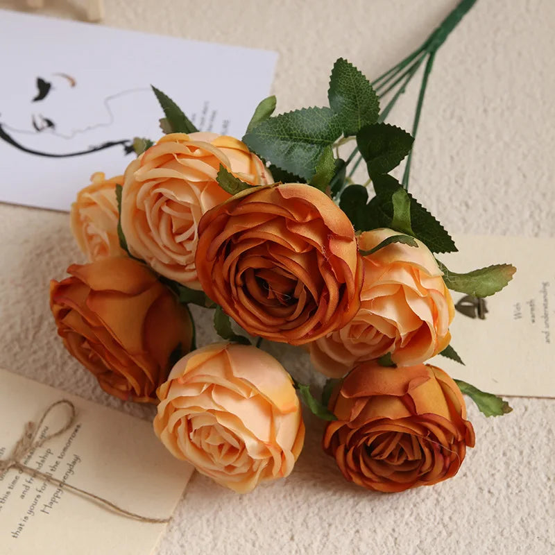 Green Aloes Silk Caramel Rose Bouquet