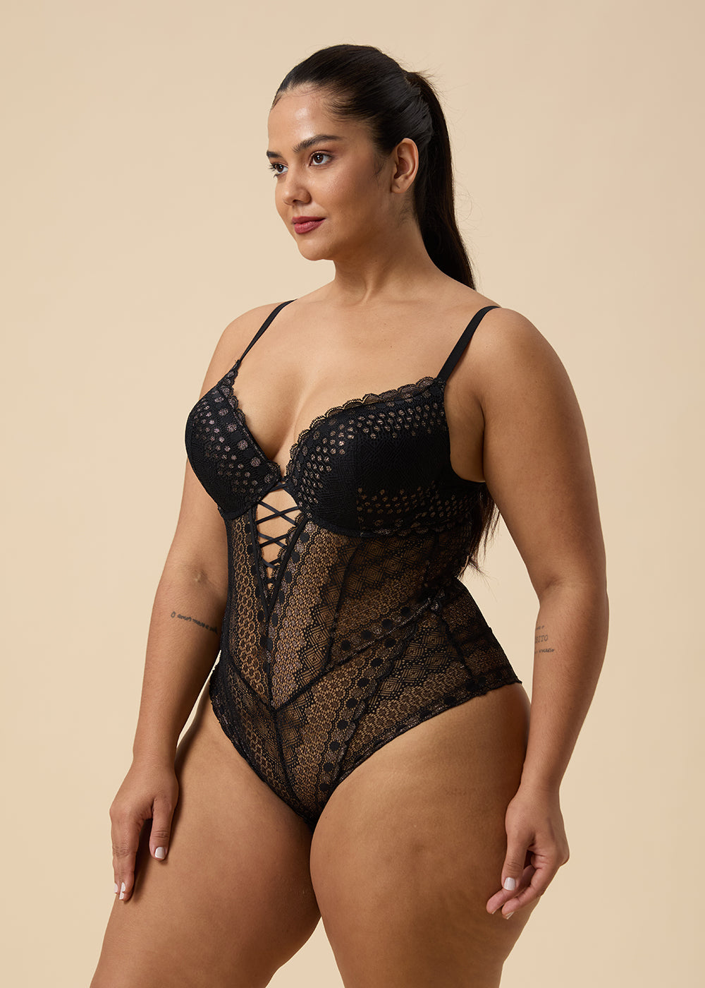 TAYLOR Plus Sexy Push-up Black GOLDEN Lace Bodysuit
