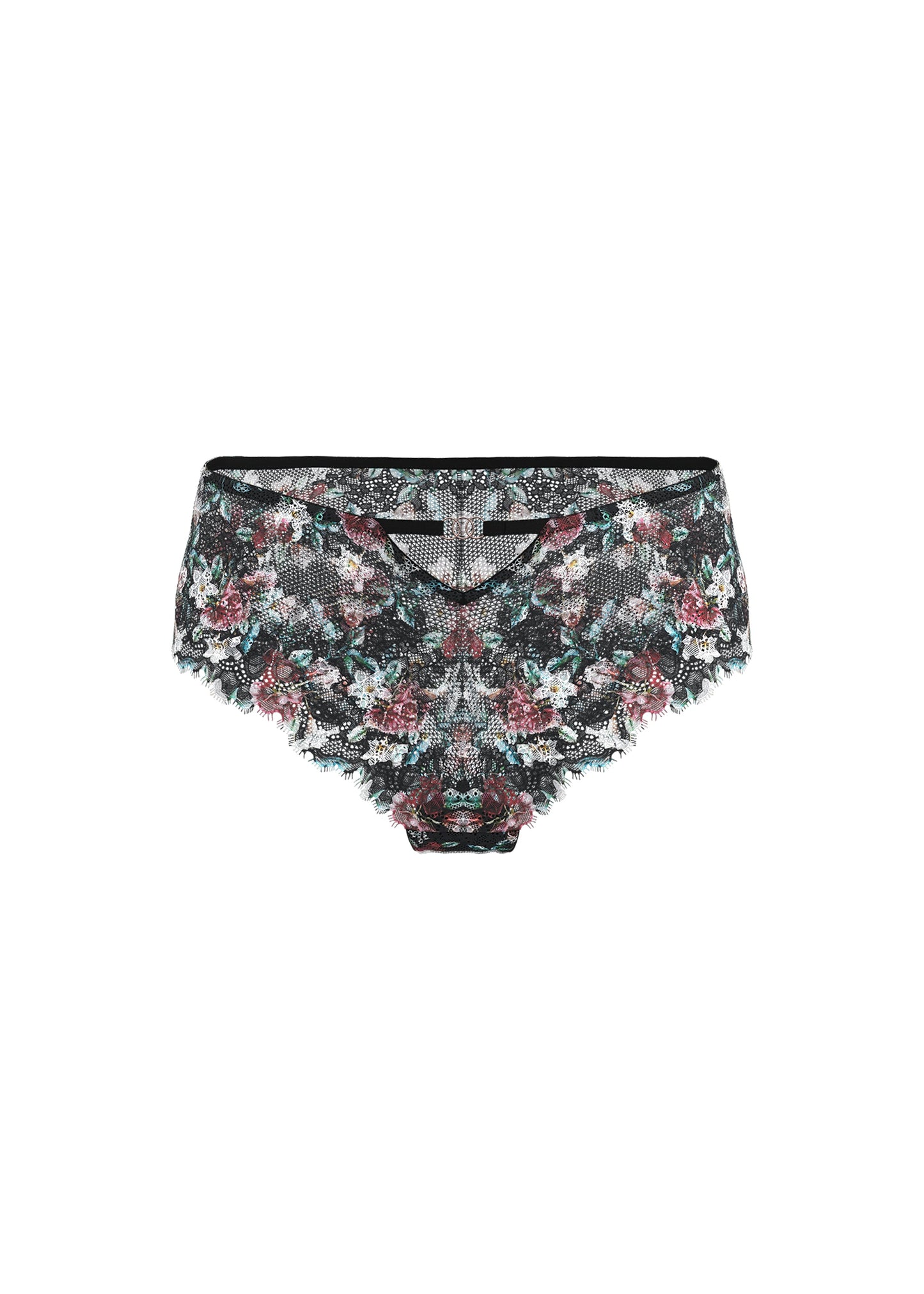 TOVE Plus Black Lace Boyshort Panties With Vibrant Flowers