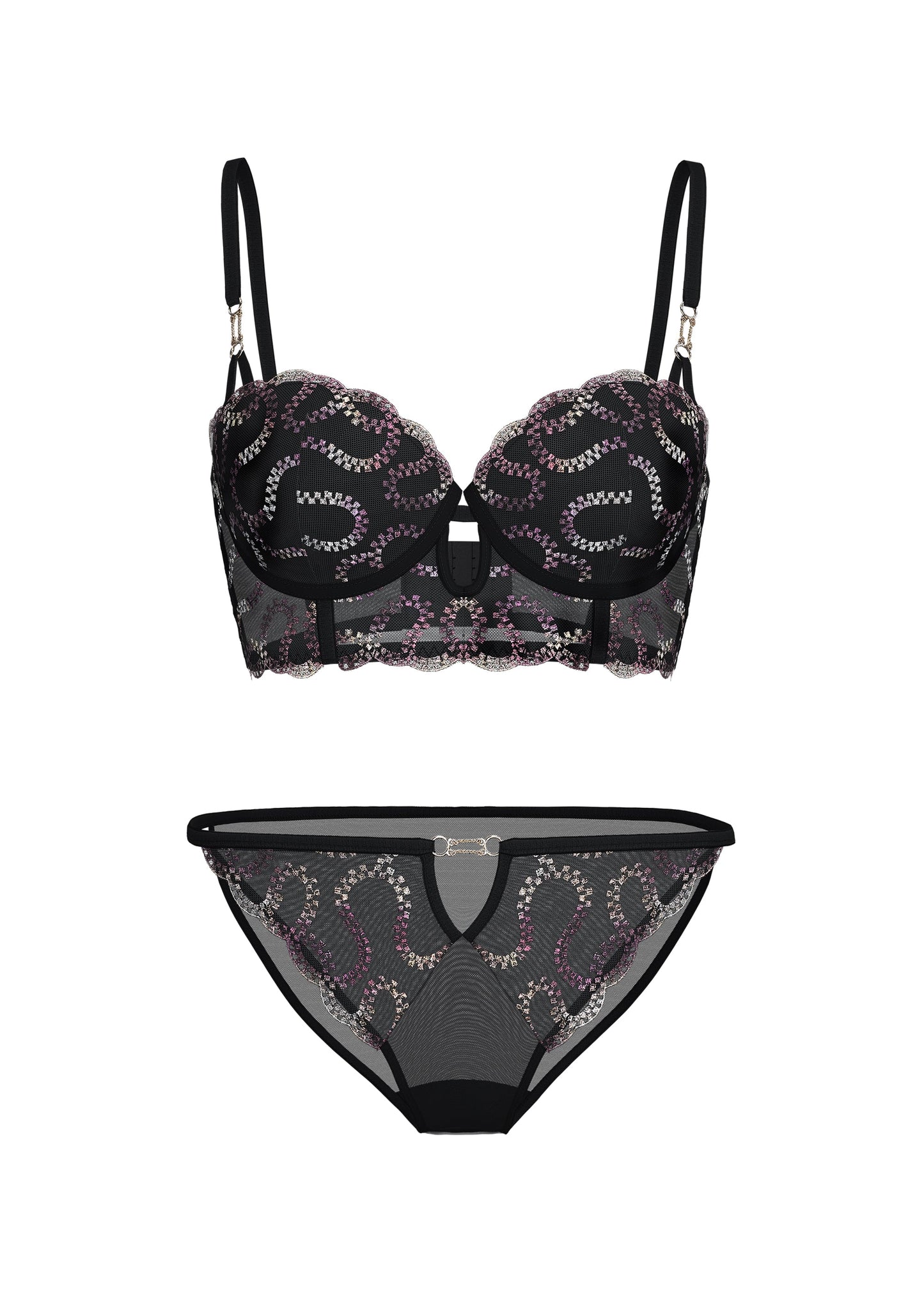 VALE Gold-Foil Embroidery Lace Plus Bra & Panty Set